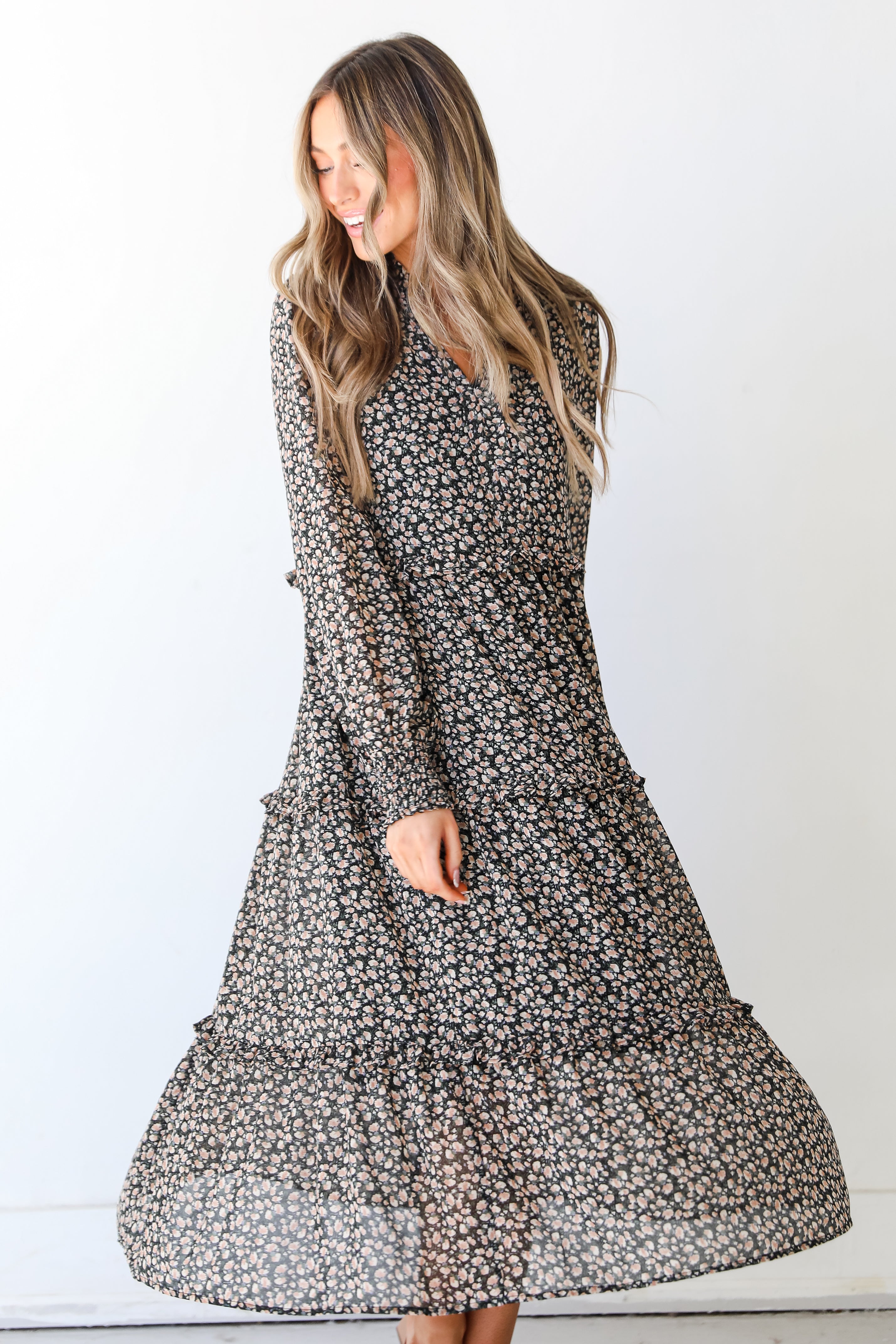 Floral Midi Dress on dress up model