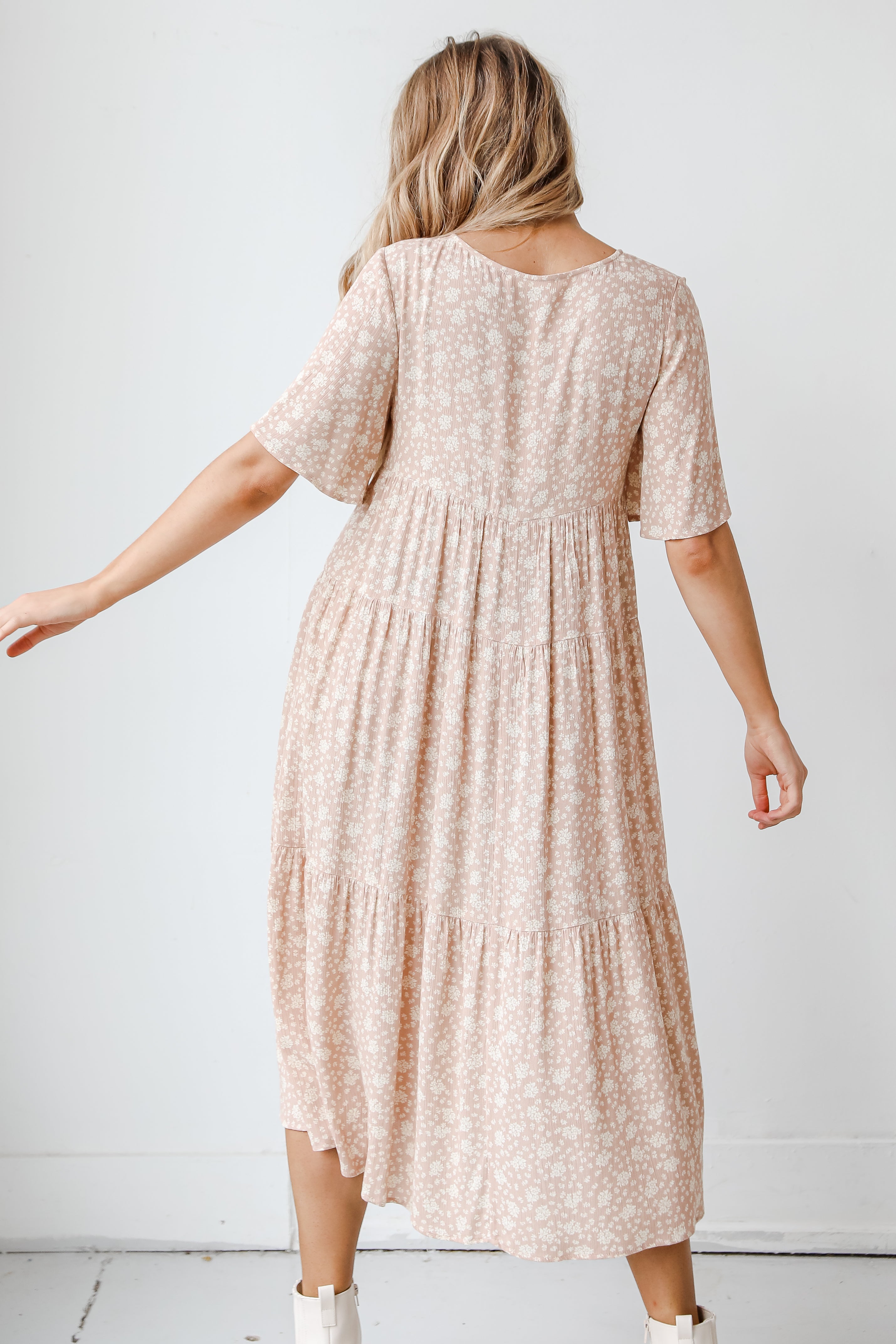blush floral midi dress back view