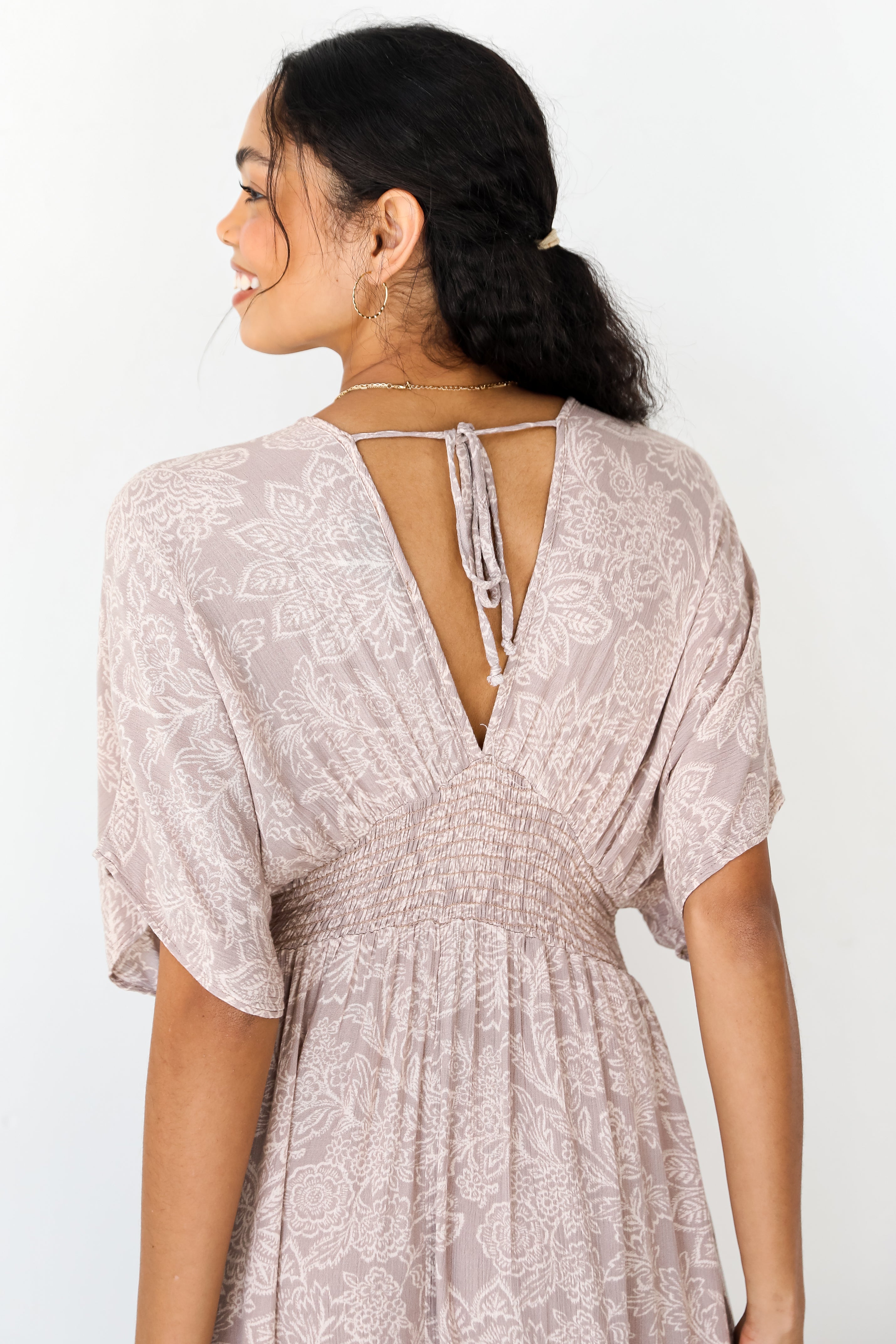 Happy Feelings Floral Mini Dress close up back view