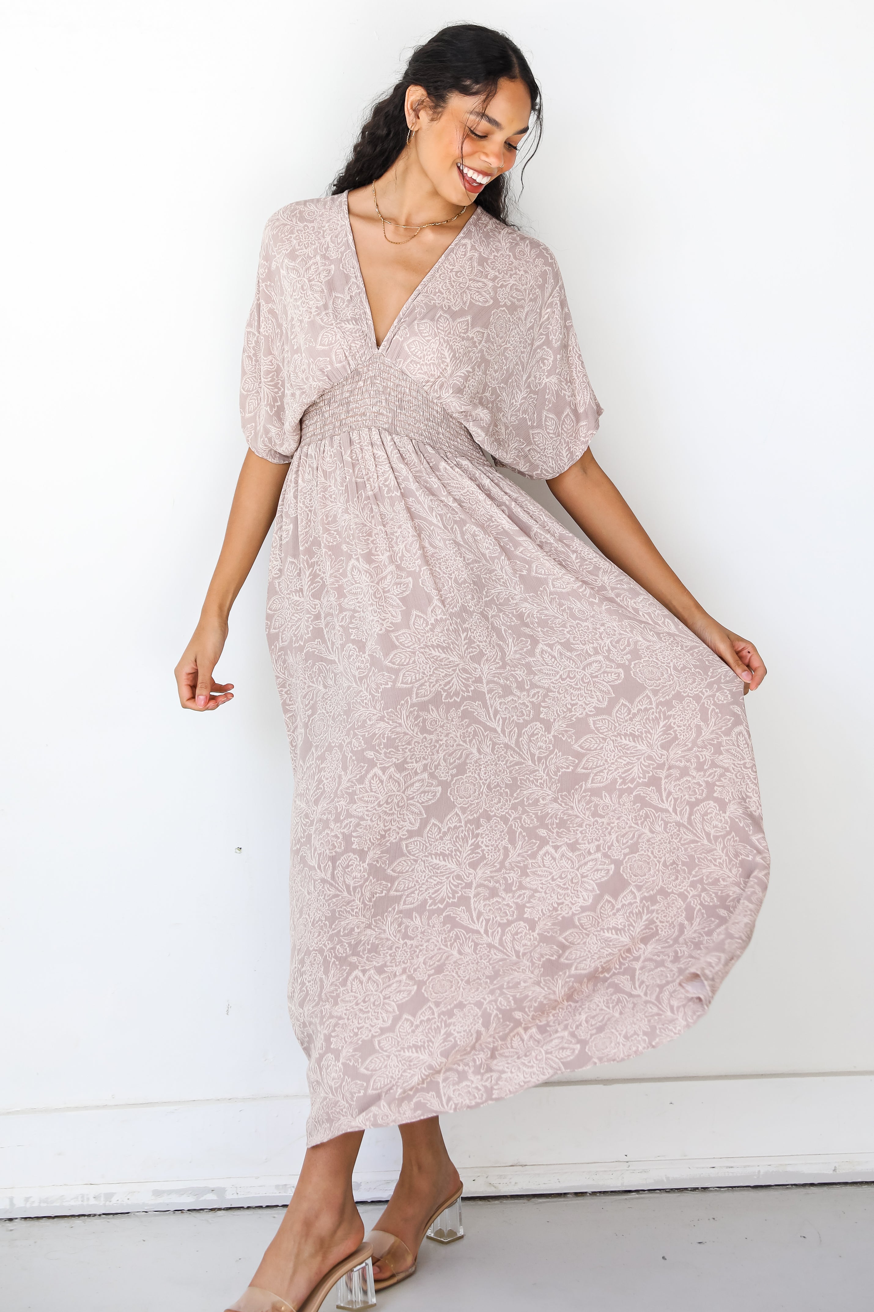 Happy Feelings Floral Mini Dress on model