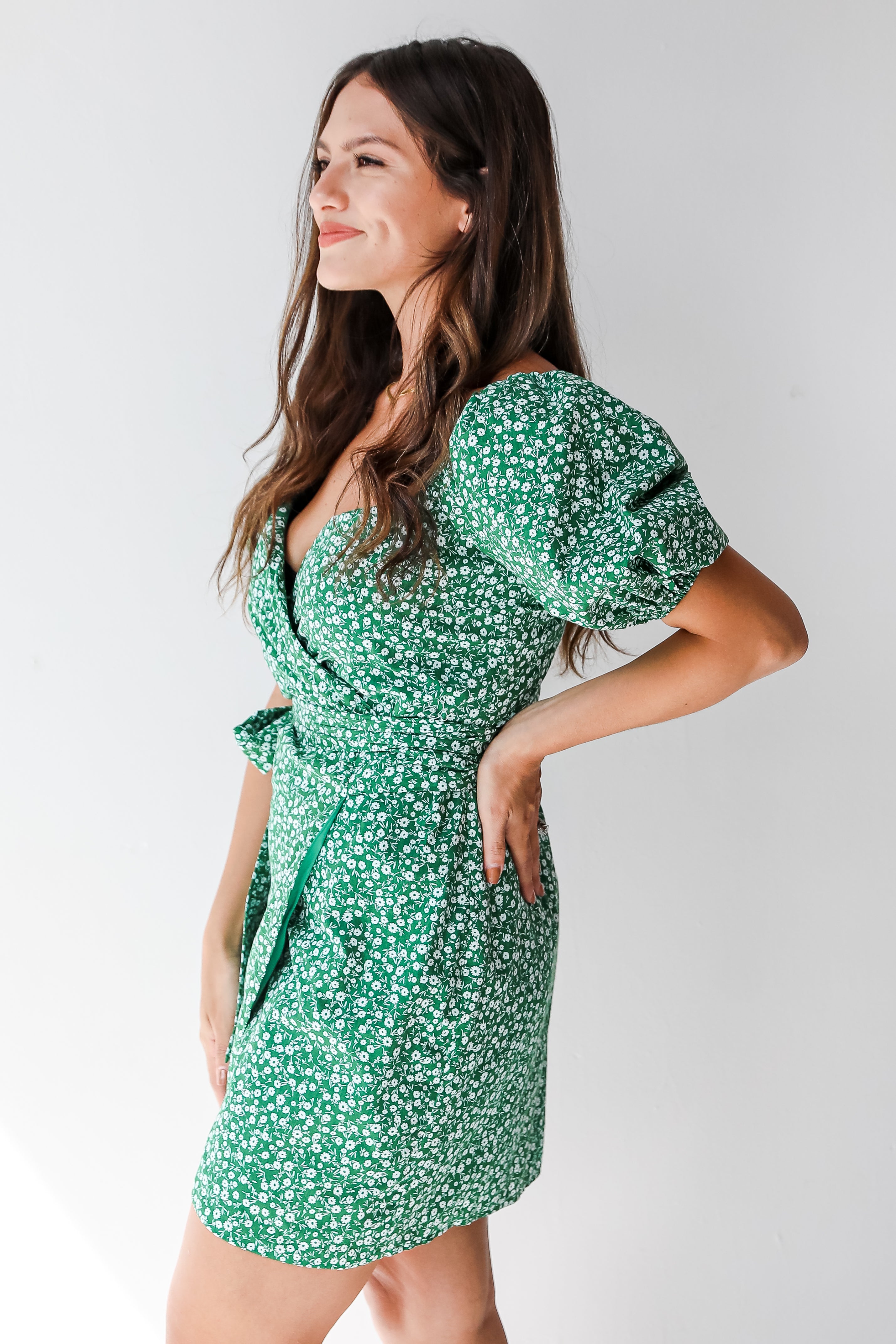 green floral dress side view