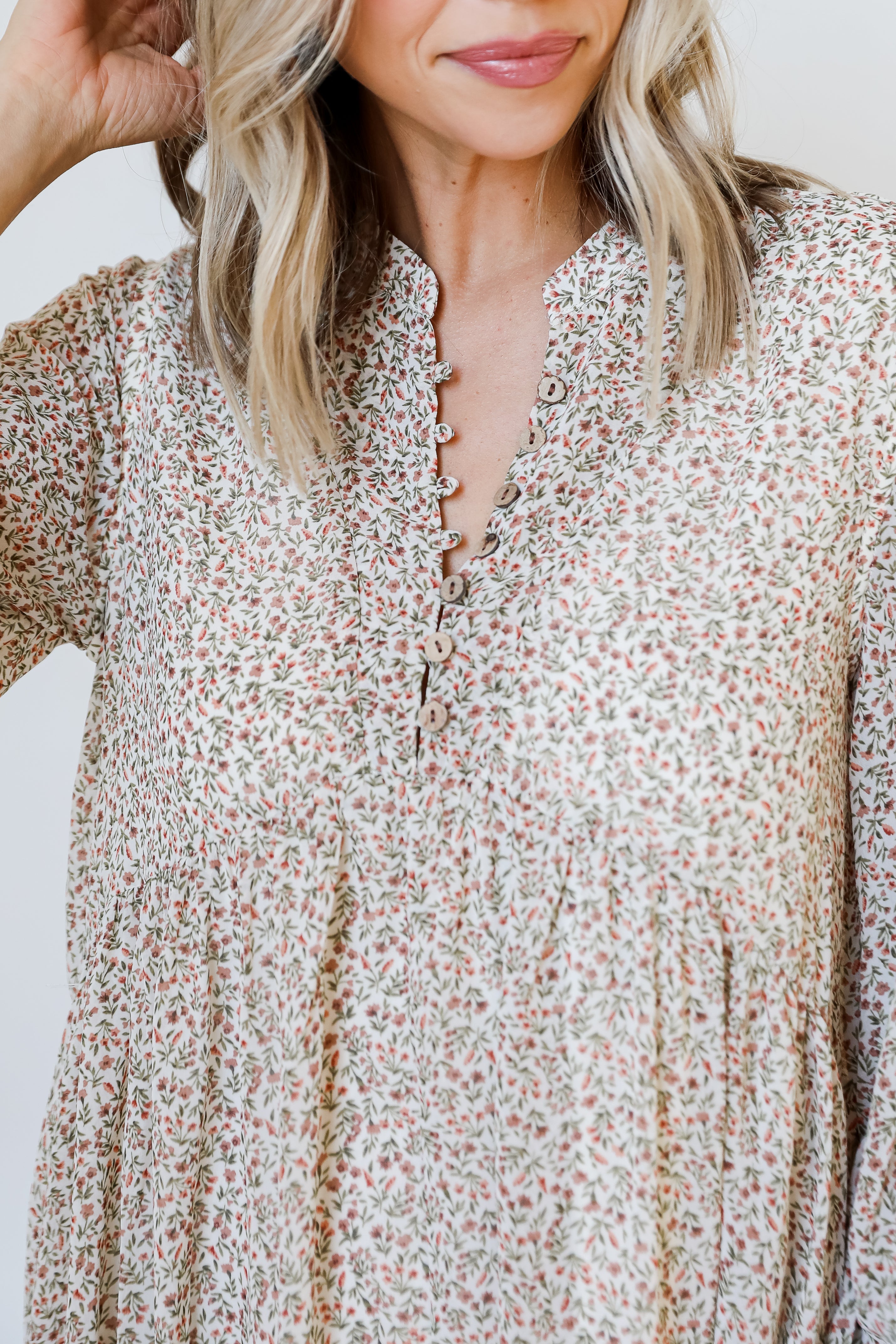 Floral Babydoll Mini Dress on model