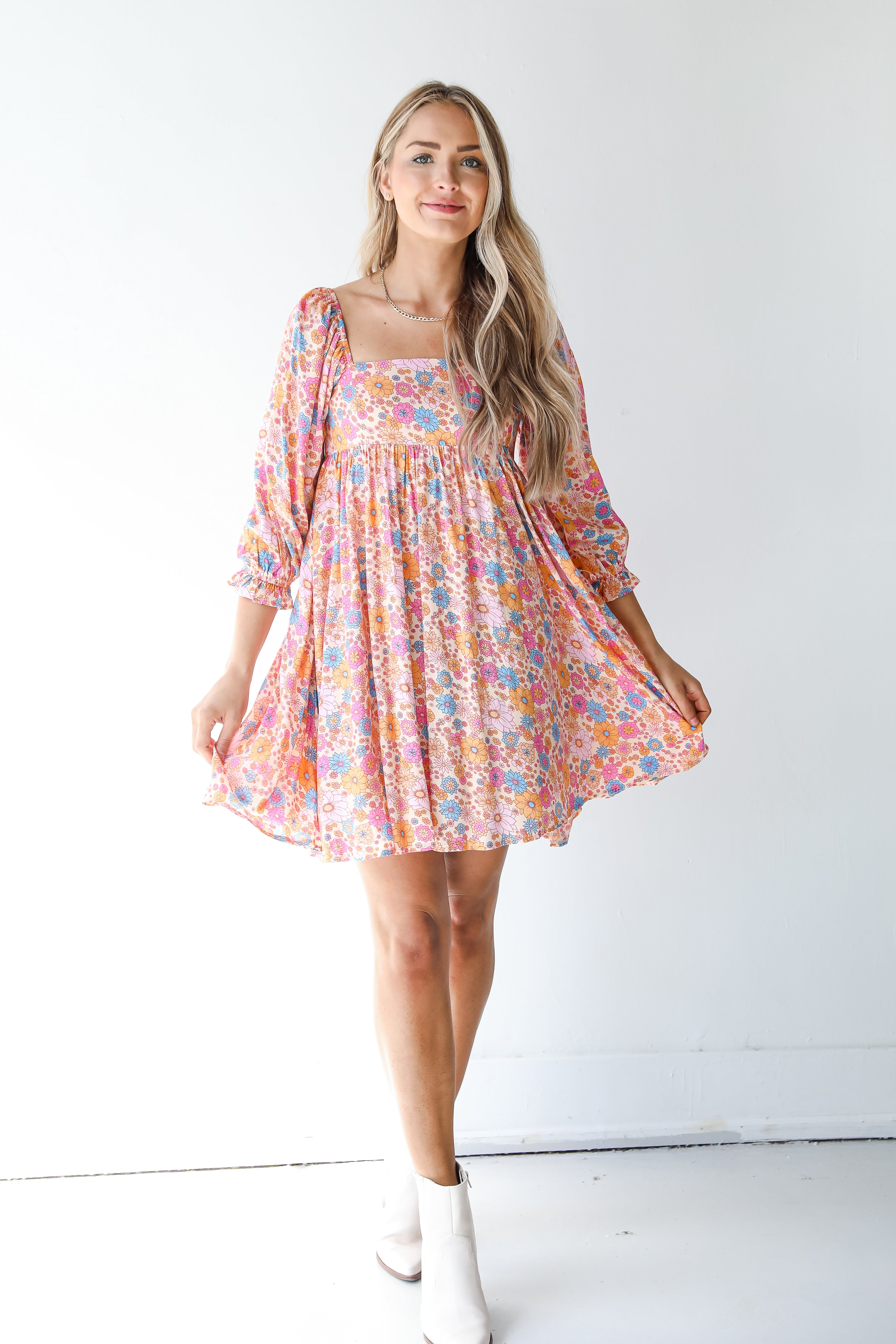 pink floral mini dress