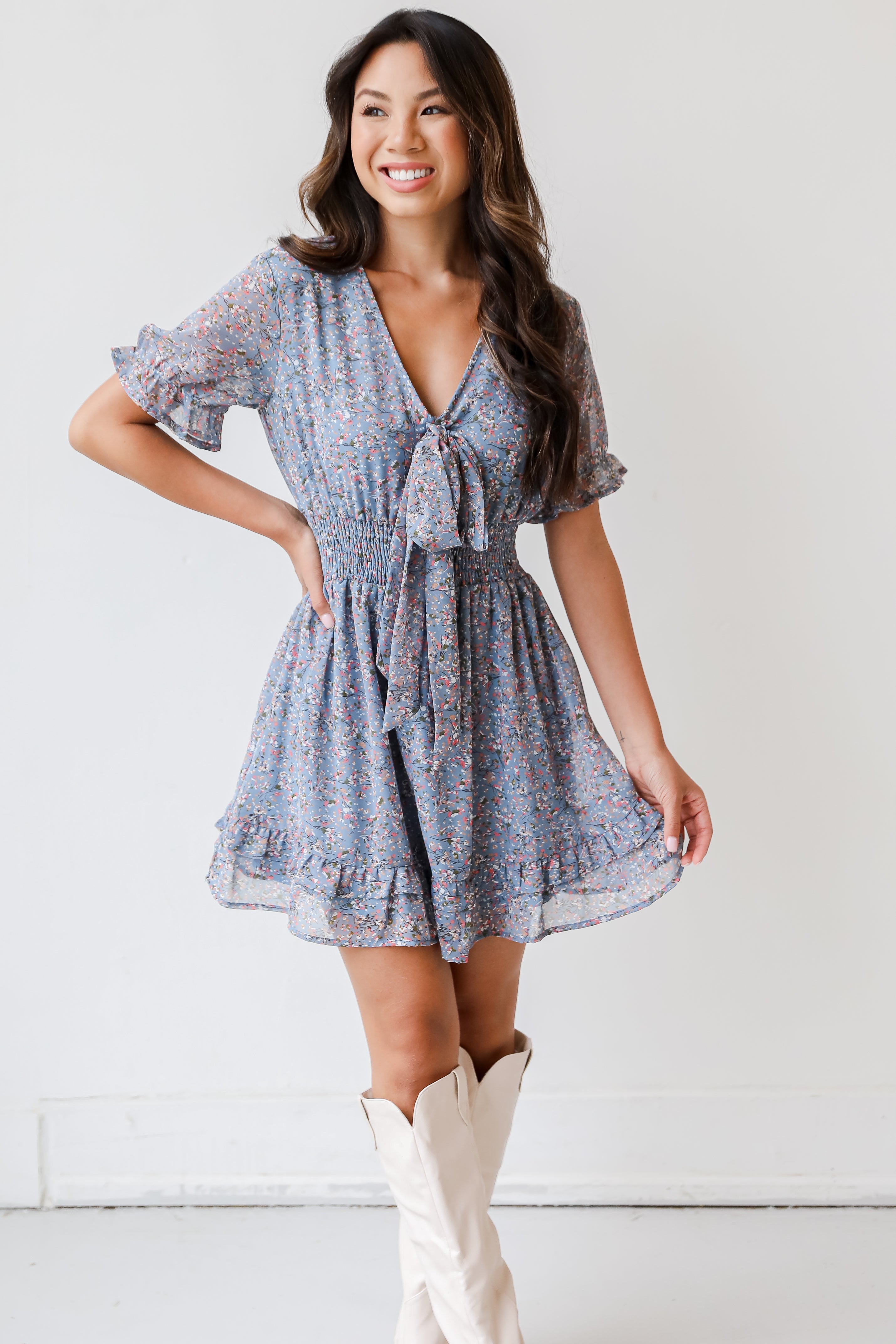 Tie-Front Floral Mini Dress front view