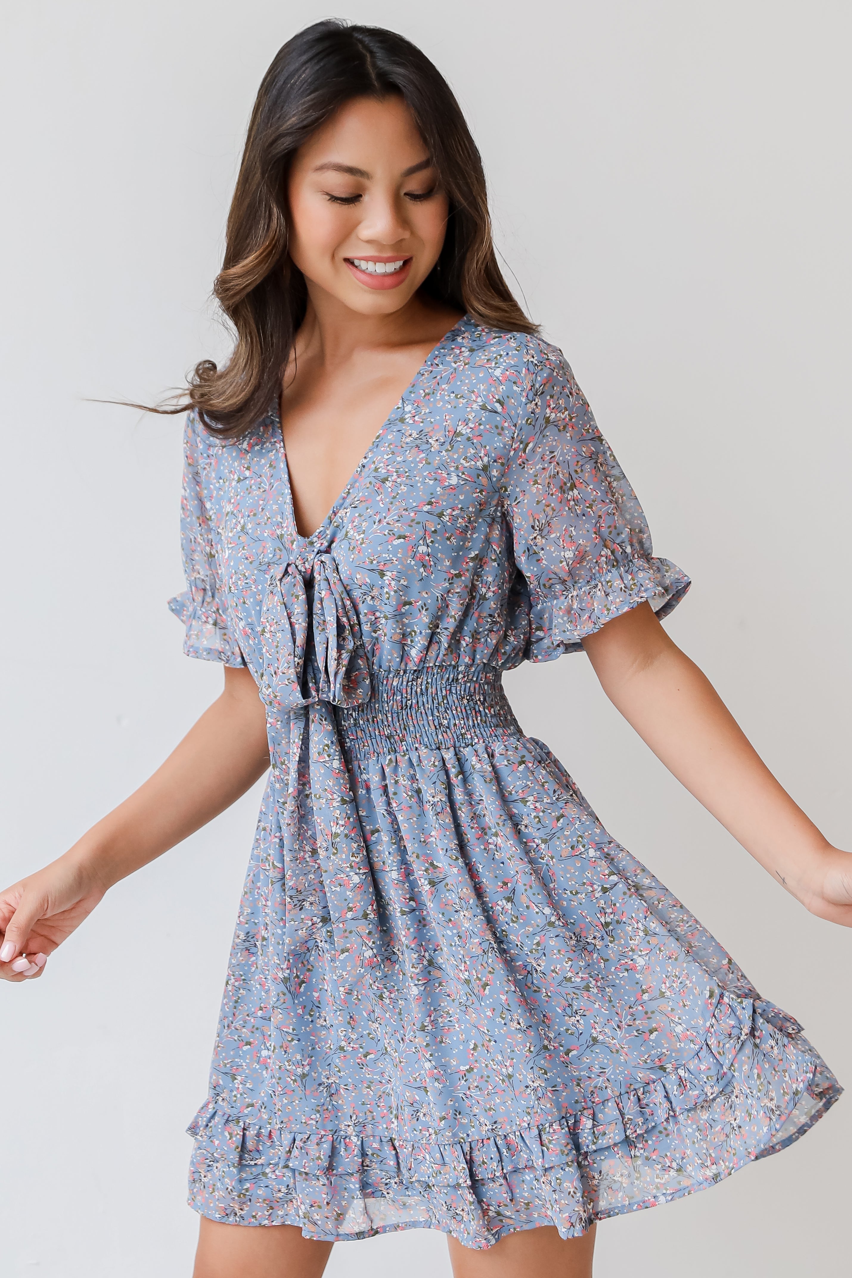 Tie-Front Floral Mini Dress side view