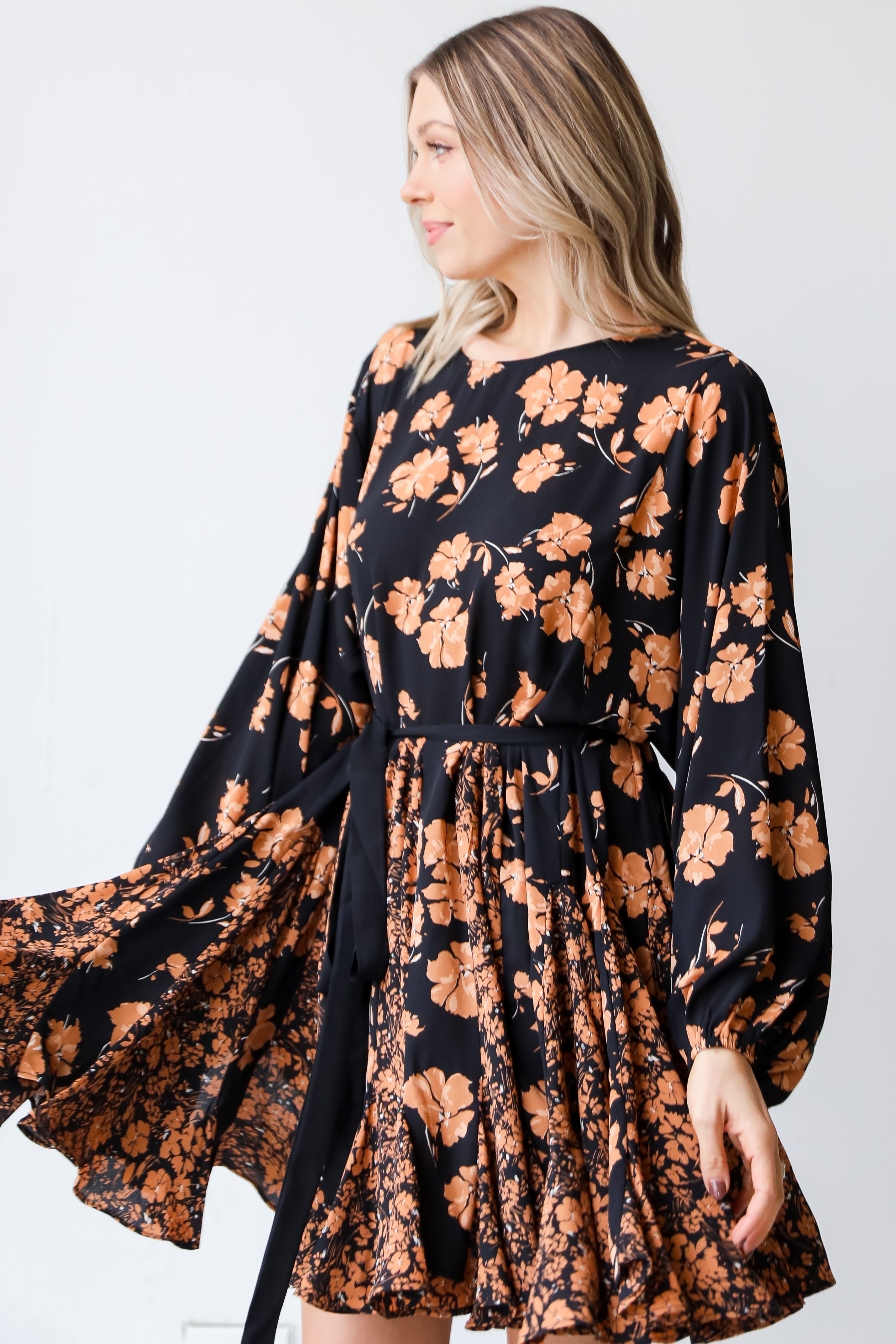 black Floral Mini Dress side view