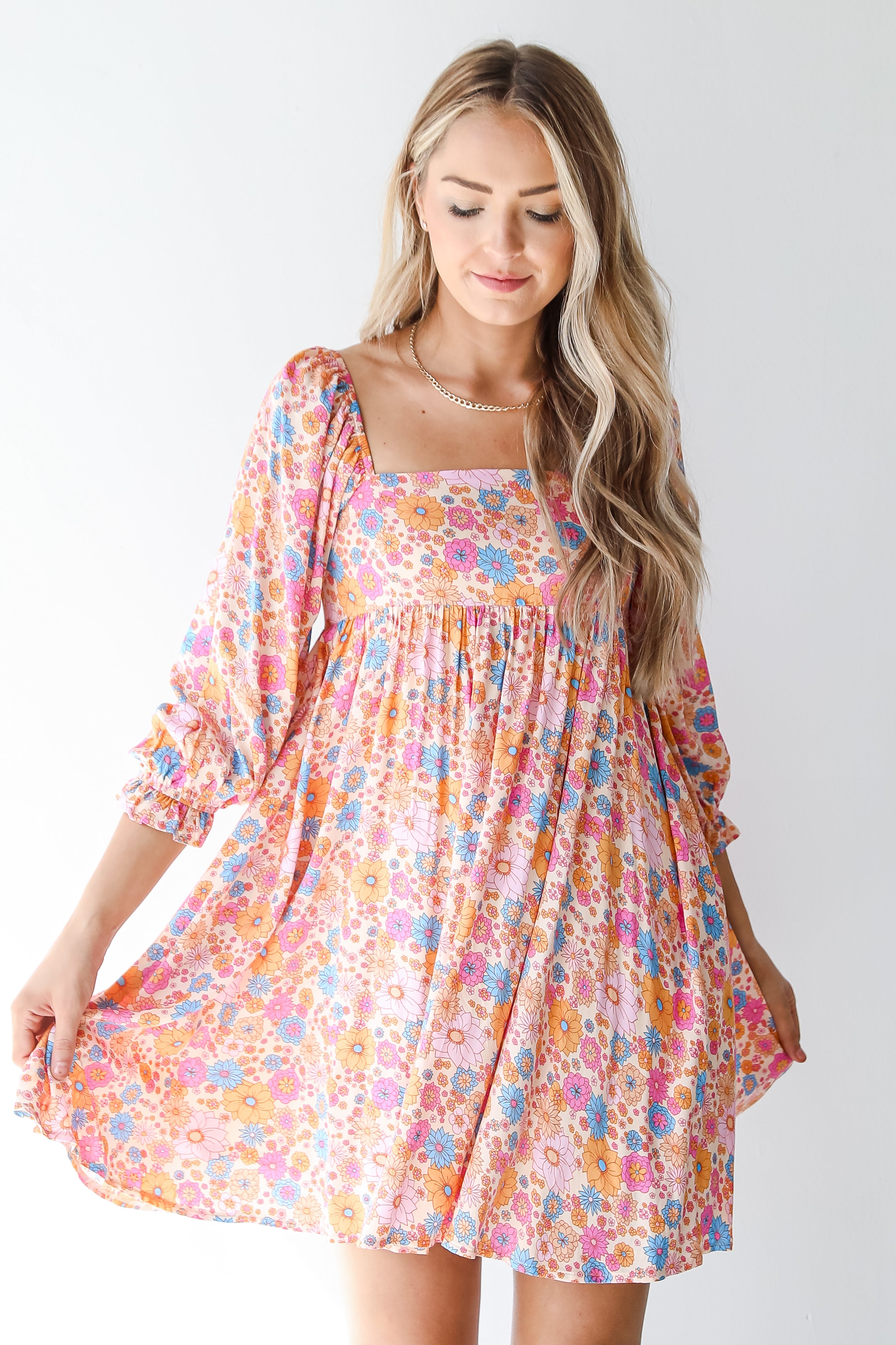 pink floral mini dress