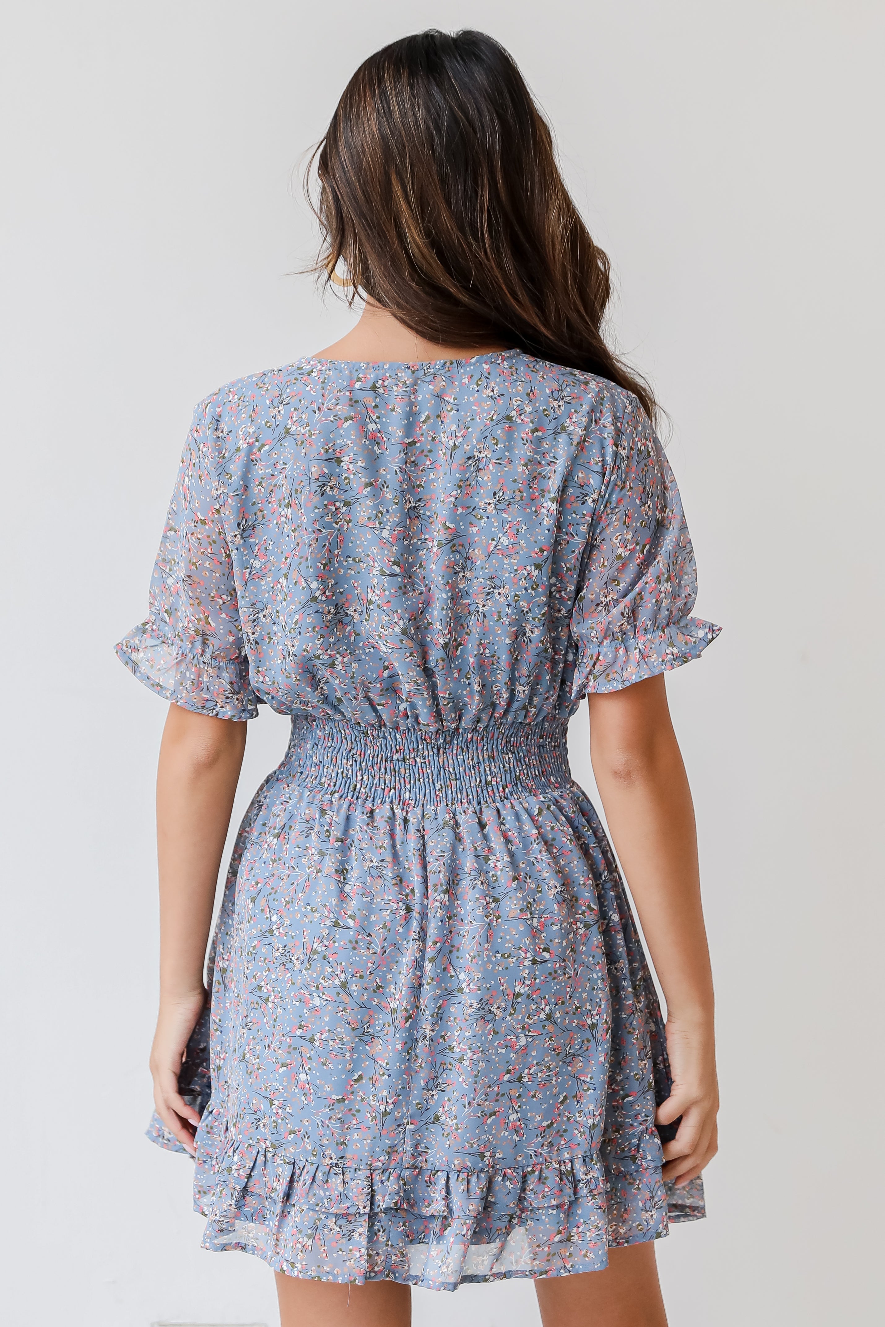 Tie-Front Floral Mini Dress back view