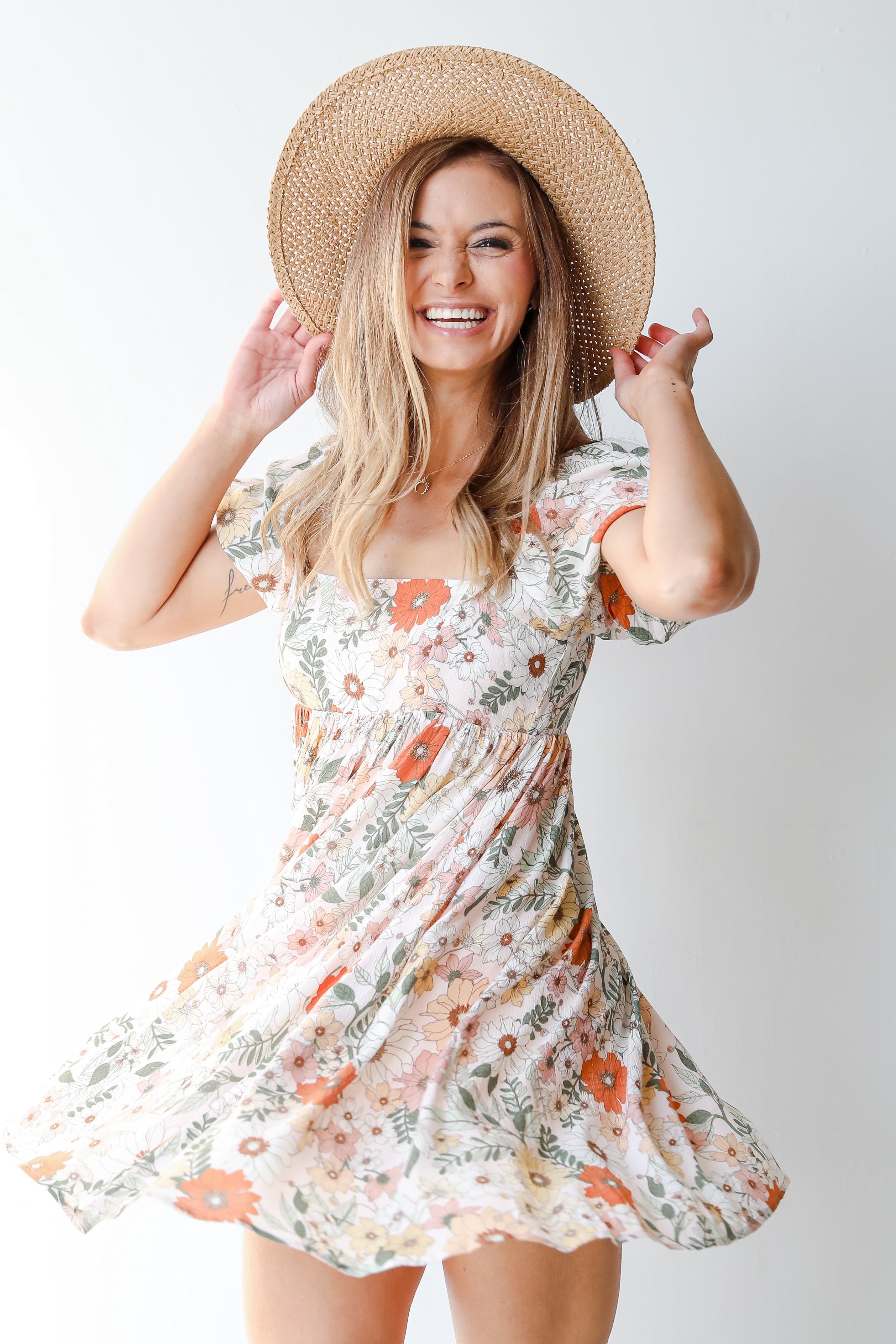 Floral Mini Dress on model