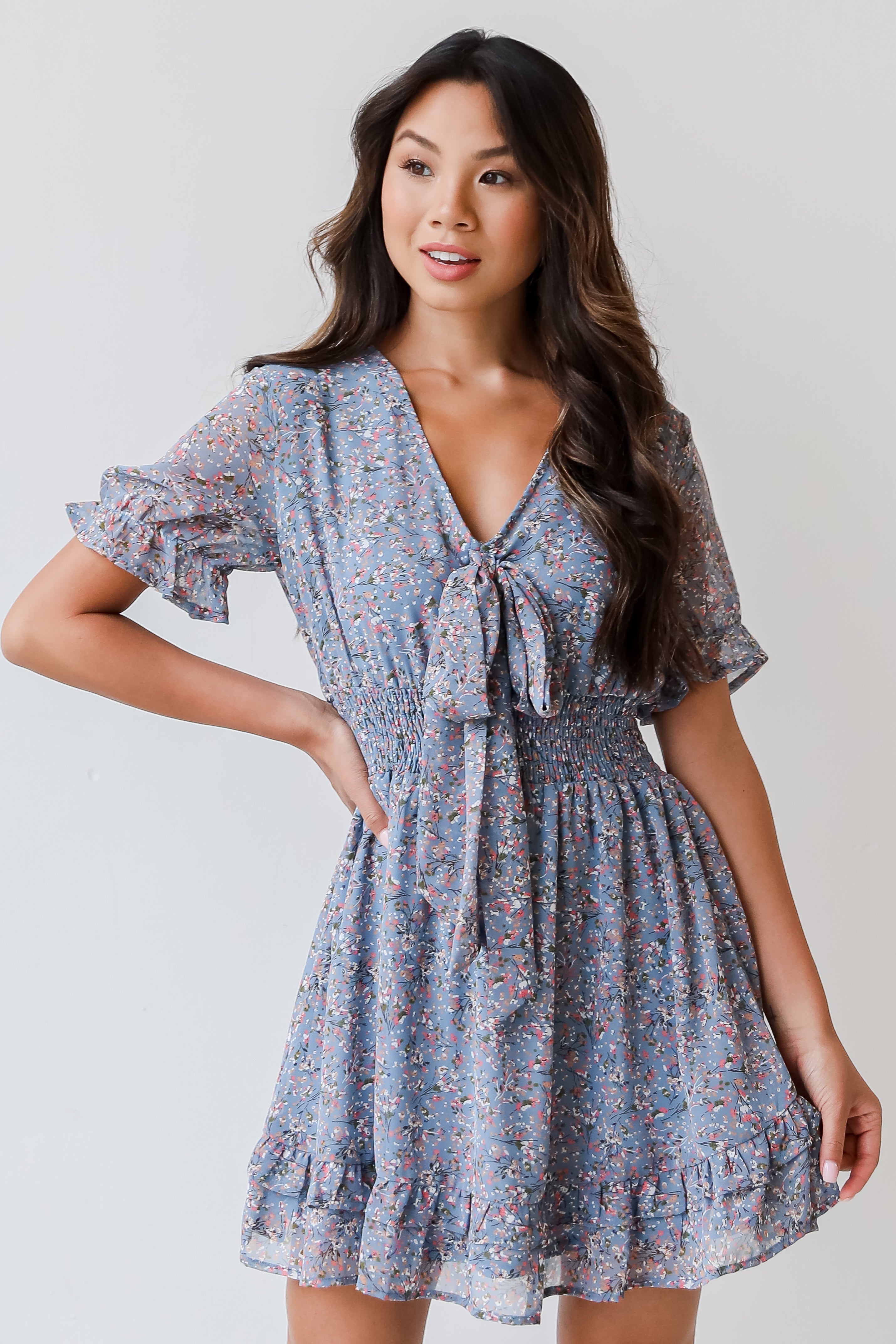 Tie-Front Floral Mini Dress