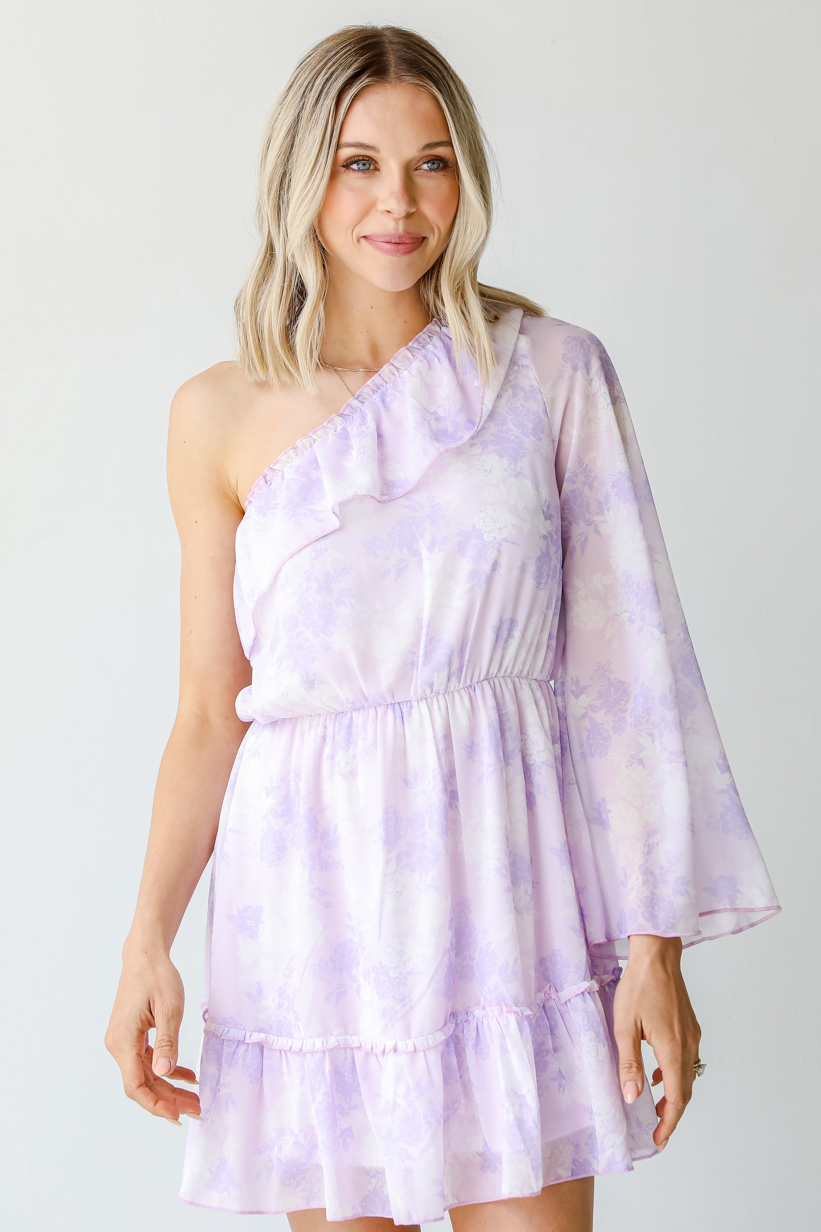 Floral One-Shoulder Mini Dress on model