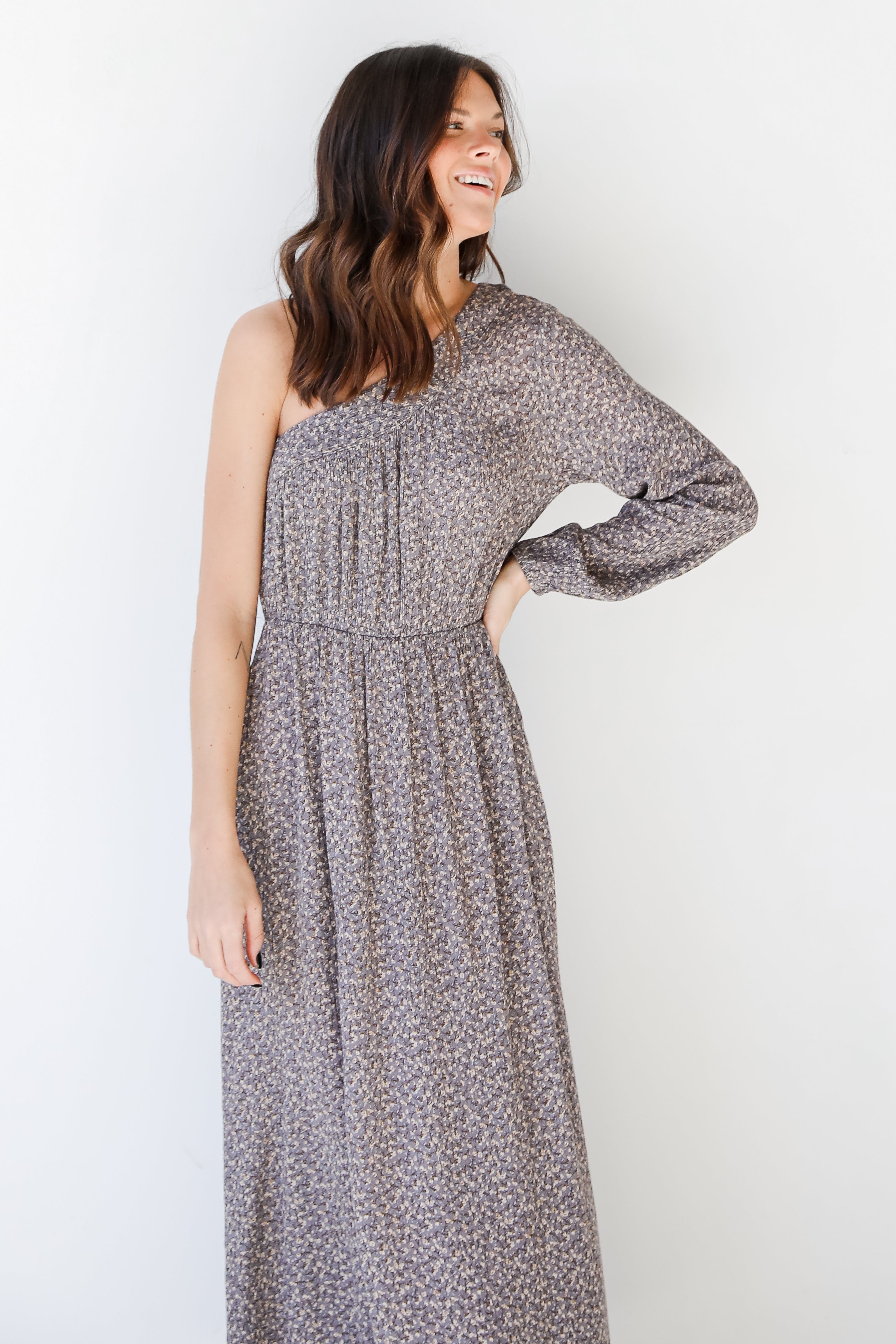 One-Shoulder Floral Maxi Dress front view