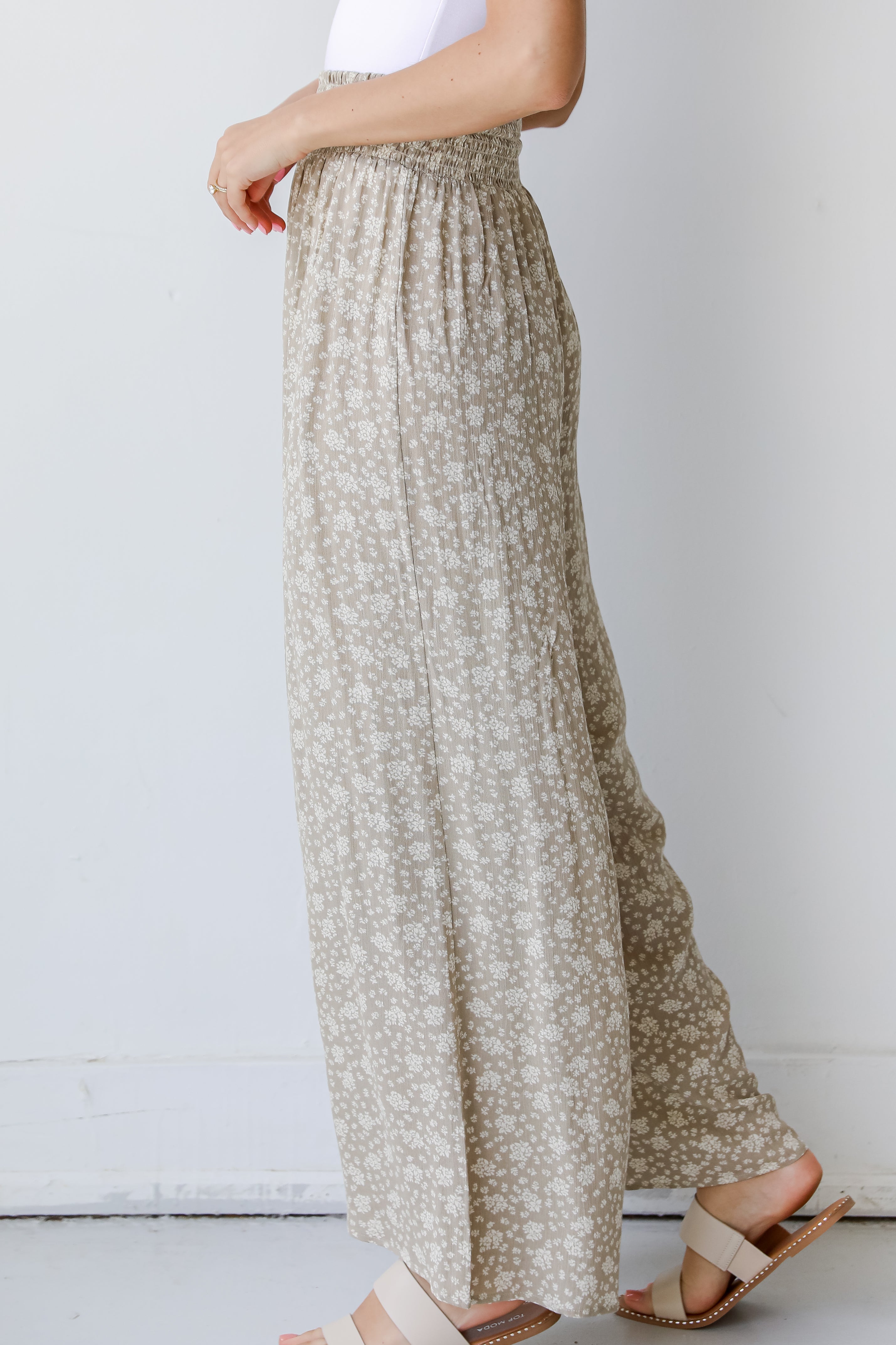 Floral Wide Leg Pants in taupe side view
