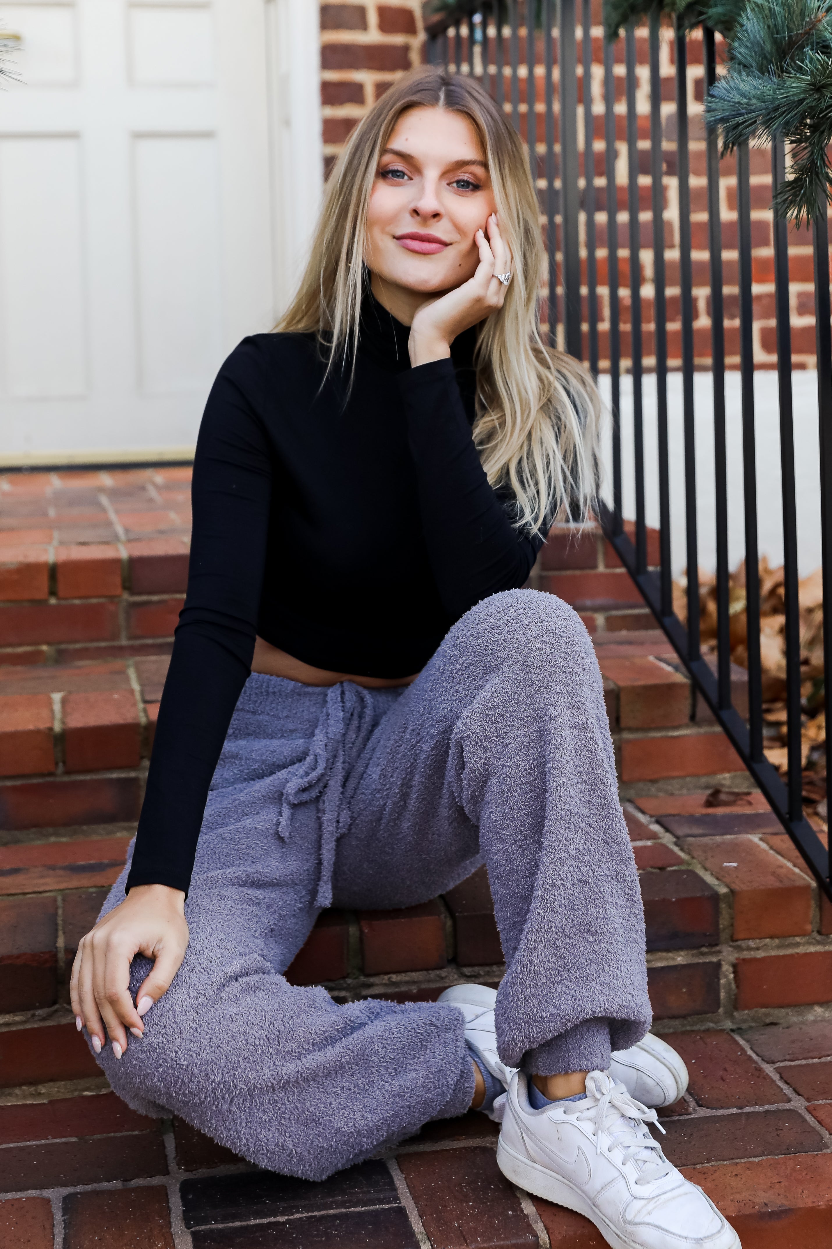 Fuzzy Knit Joggers front view