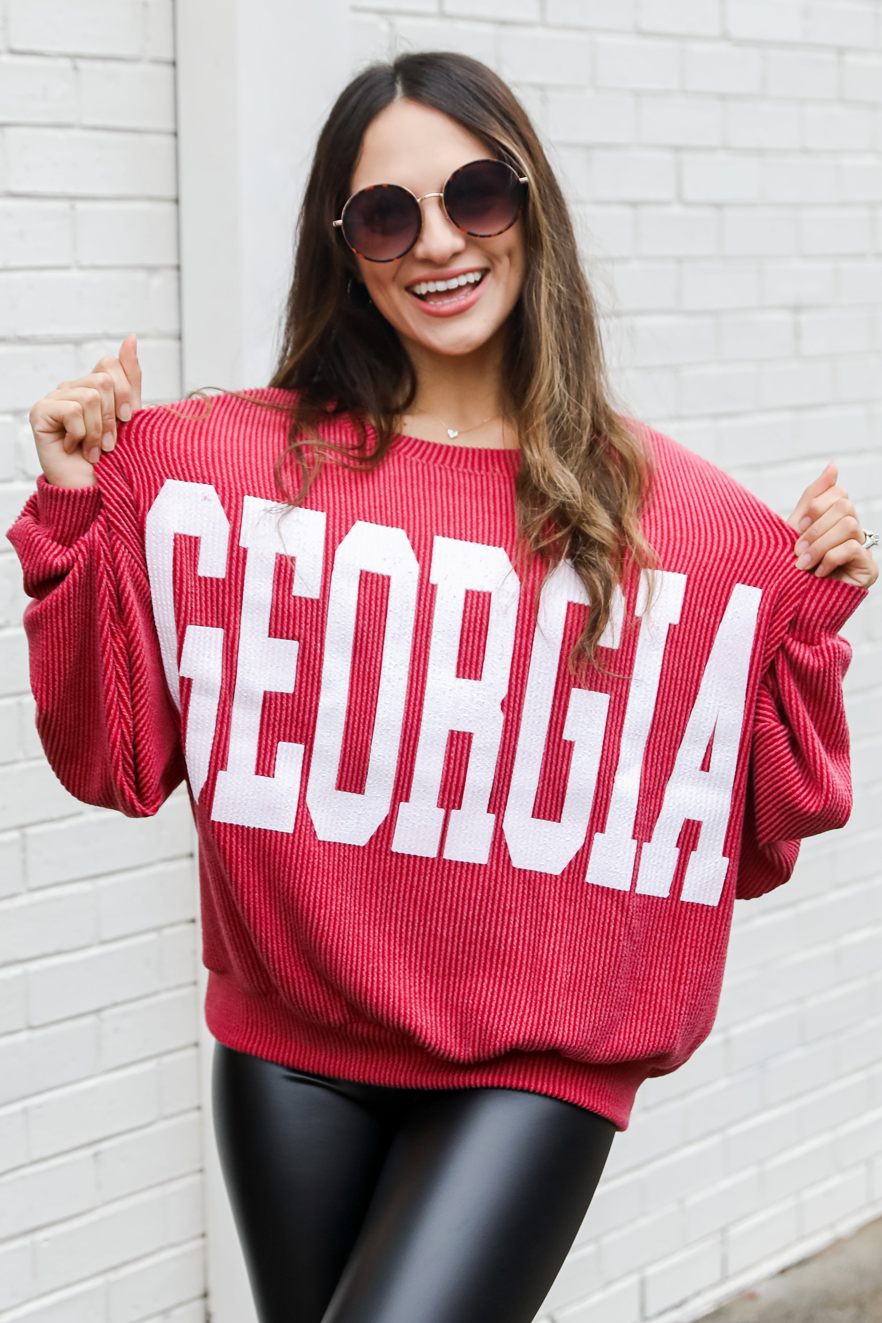 Red Georgia Corded Pullover. Georgia Sweatshirt. Uga Sweatshirt. Game Day Sweatshirt.