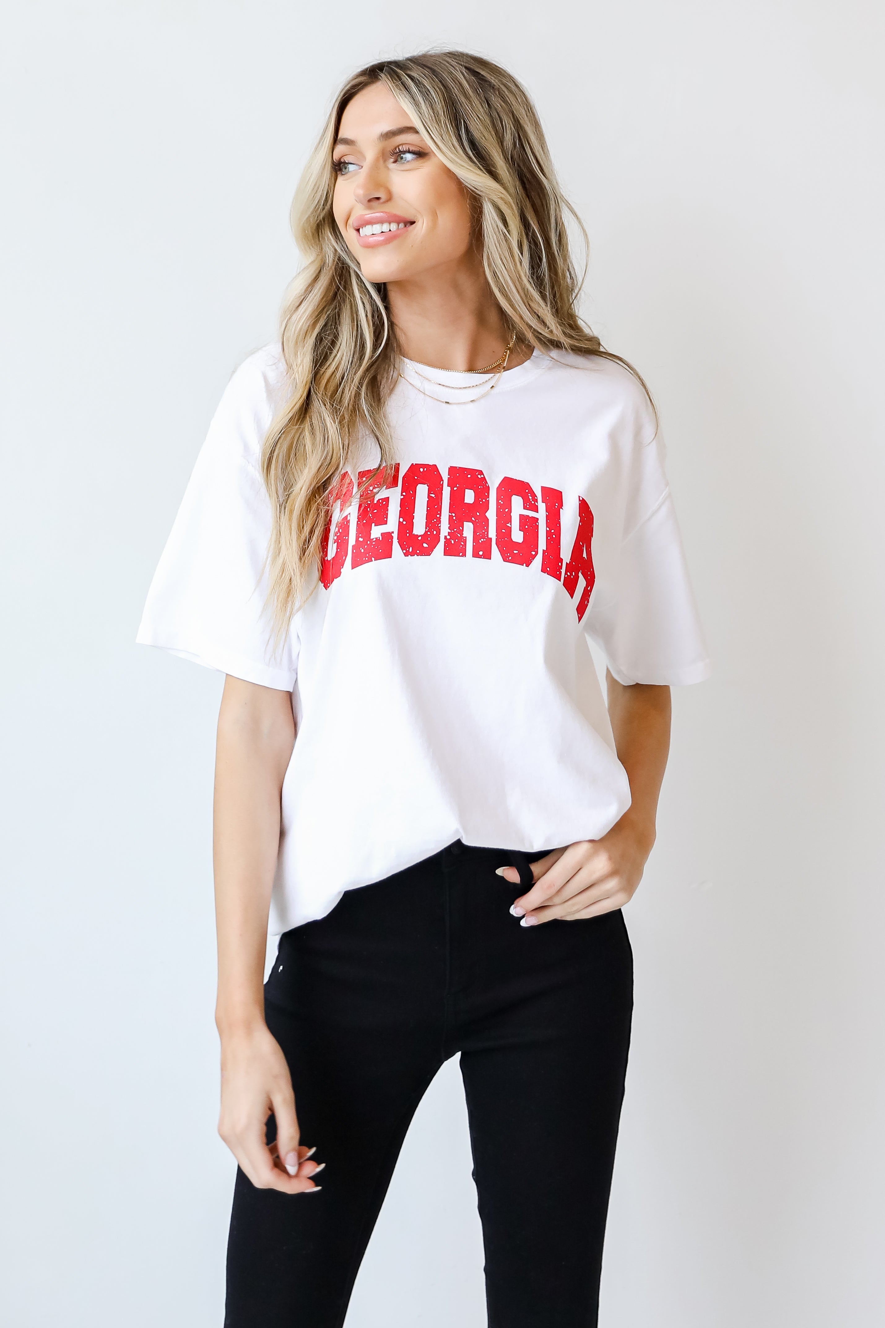 Georgia Tee in white on model