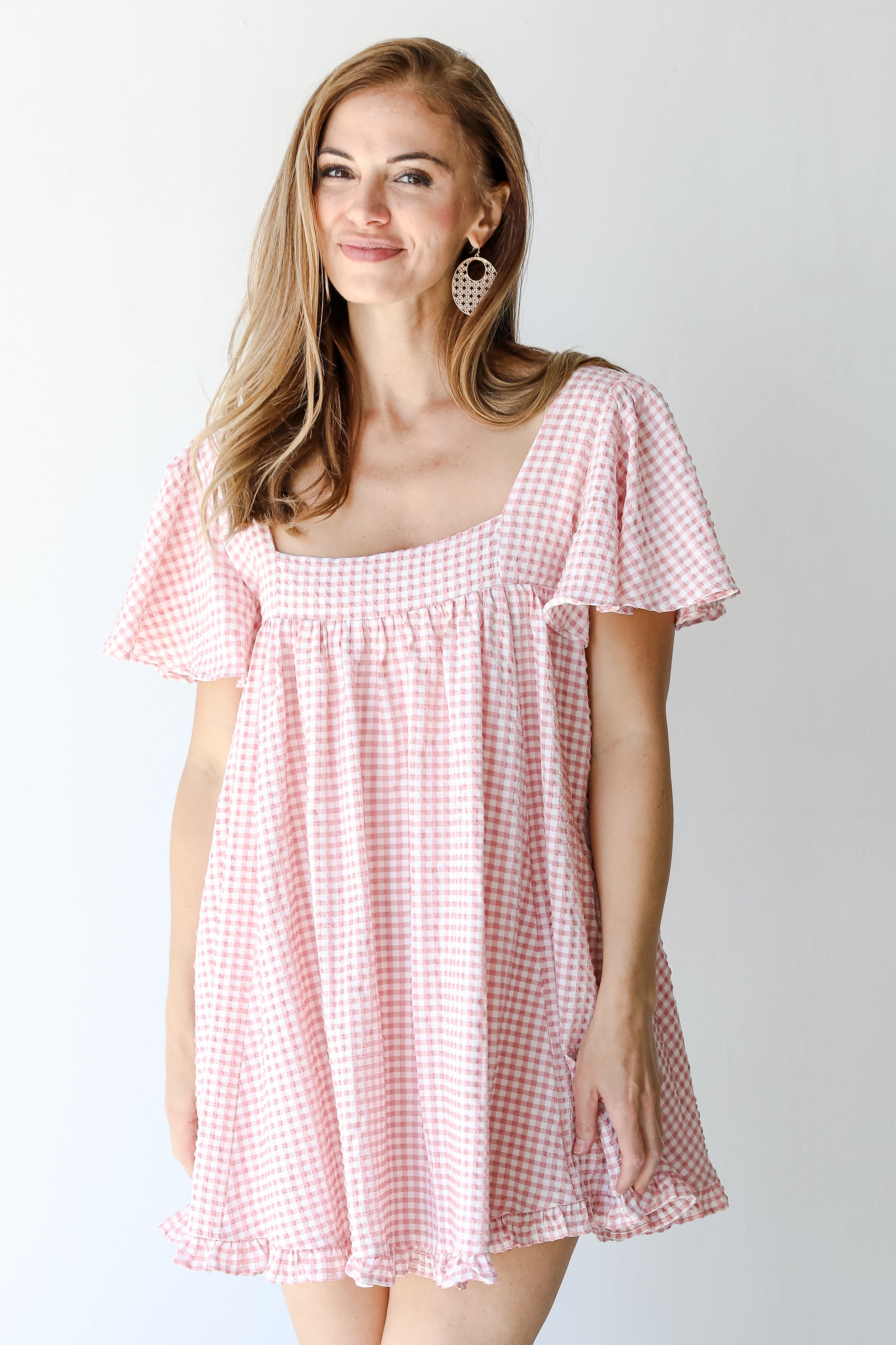 Gingham Mini Dress in pink