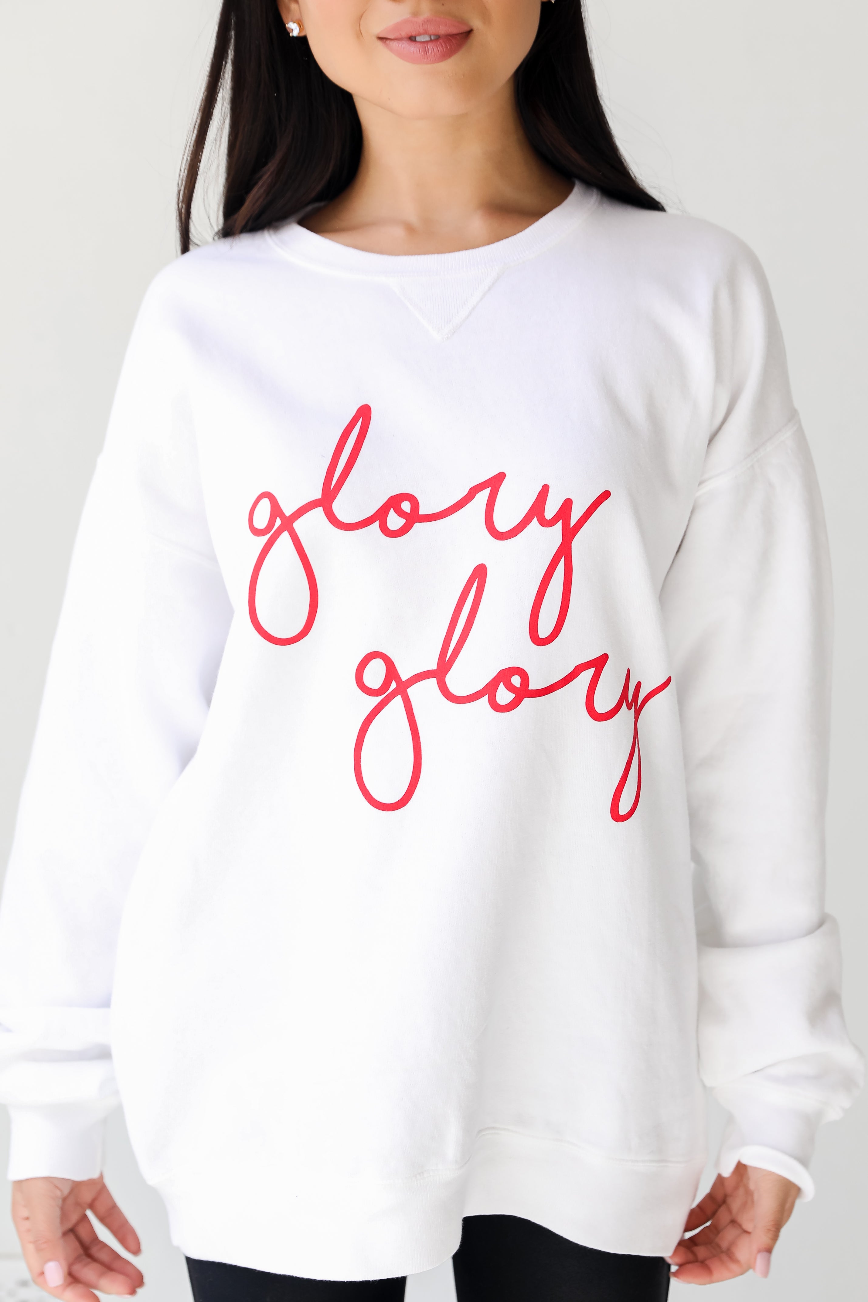White Glory Glory Script Pullover close up