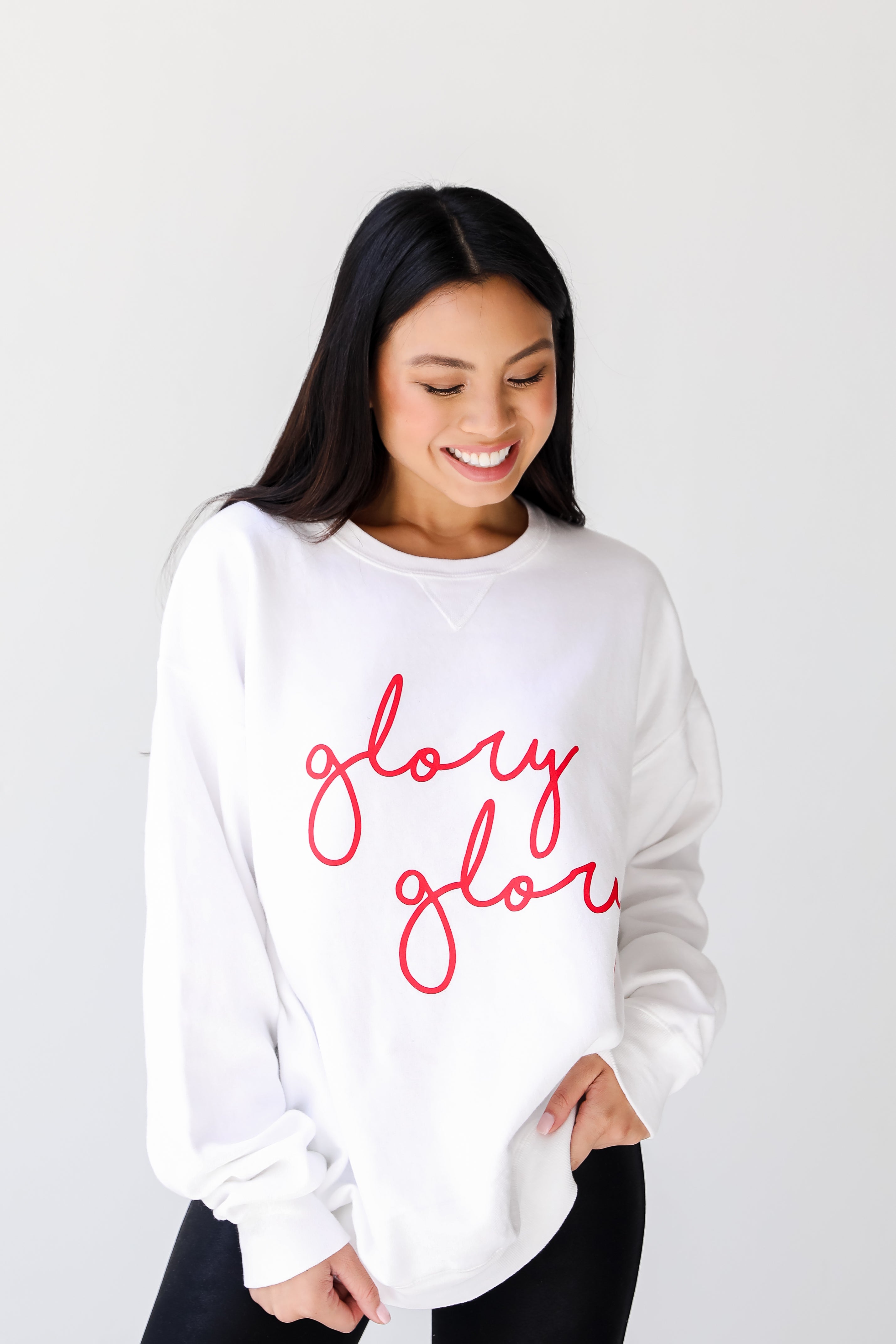 White Glory Glory Script Pullover front view