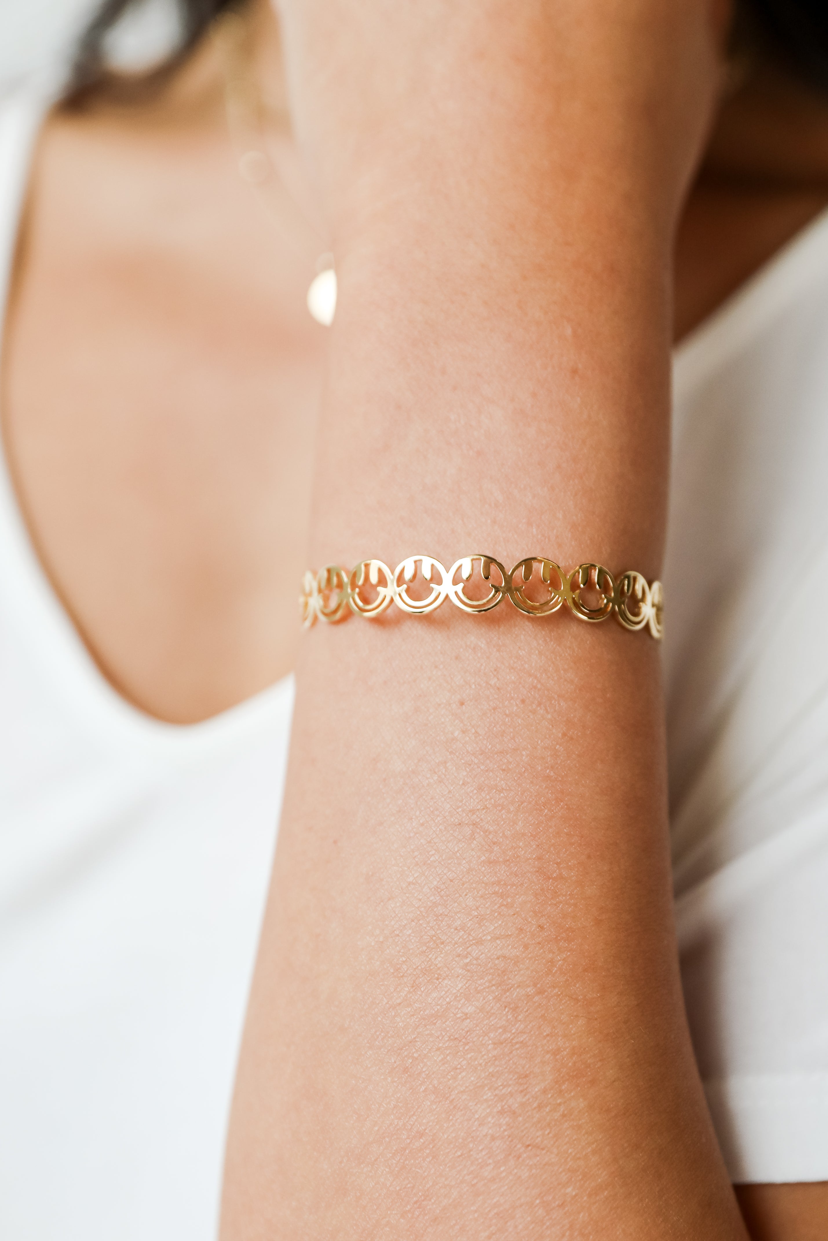 Gold Smiley Face Cuff Bracelet