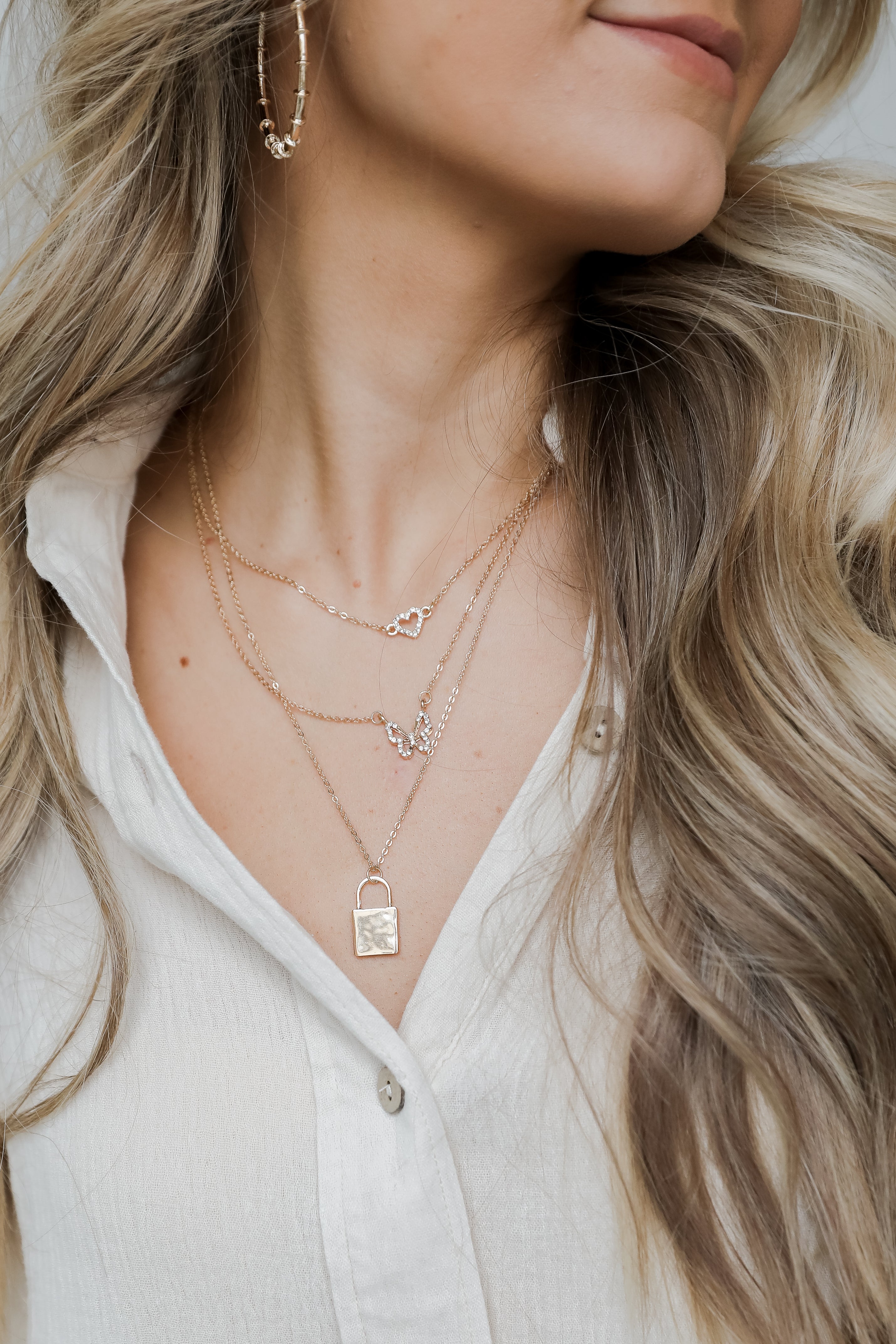 Gold Layered Necklace on model