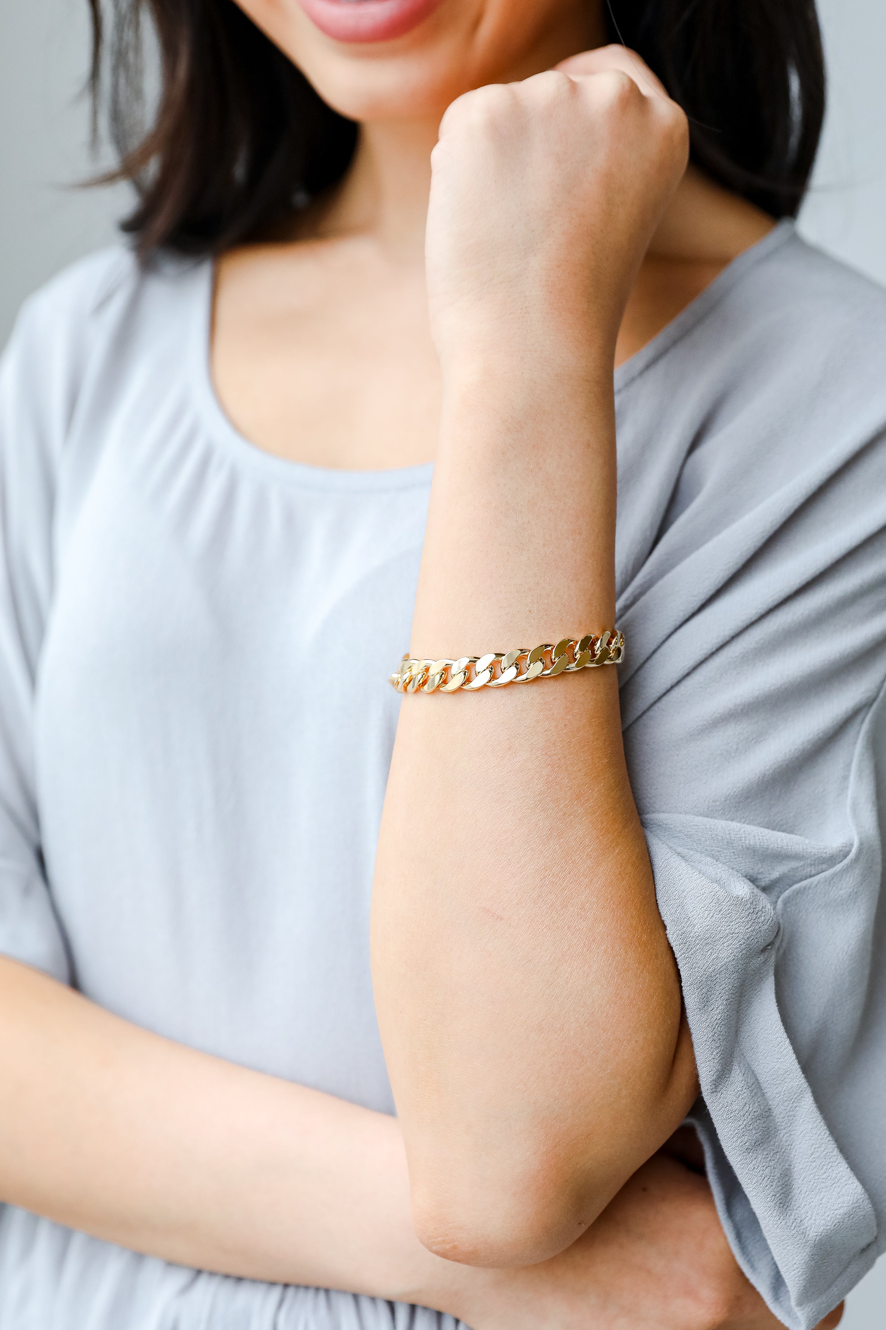 Gold Chain Bracelet on model