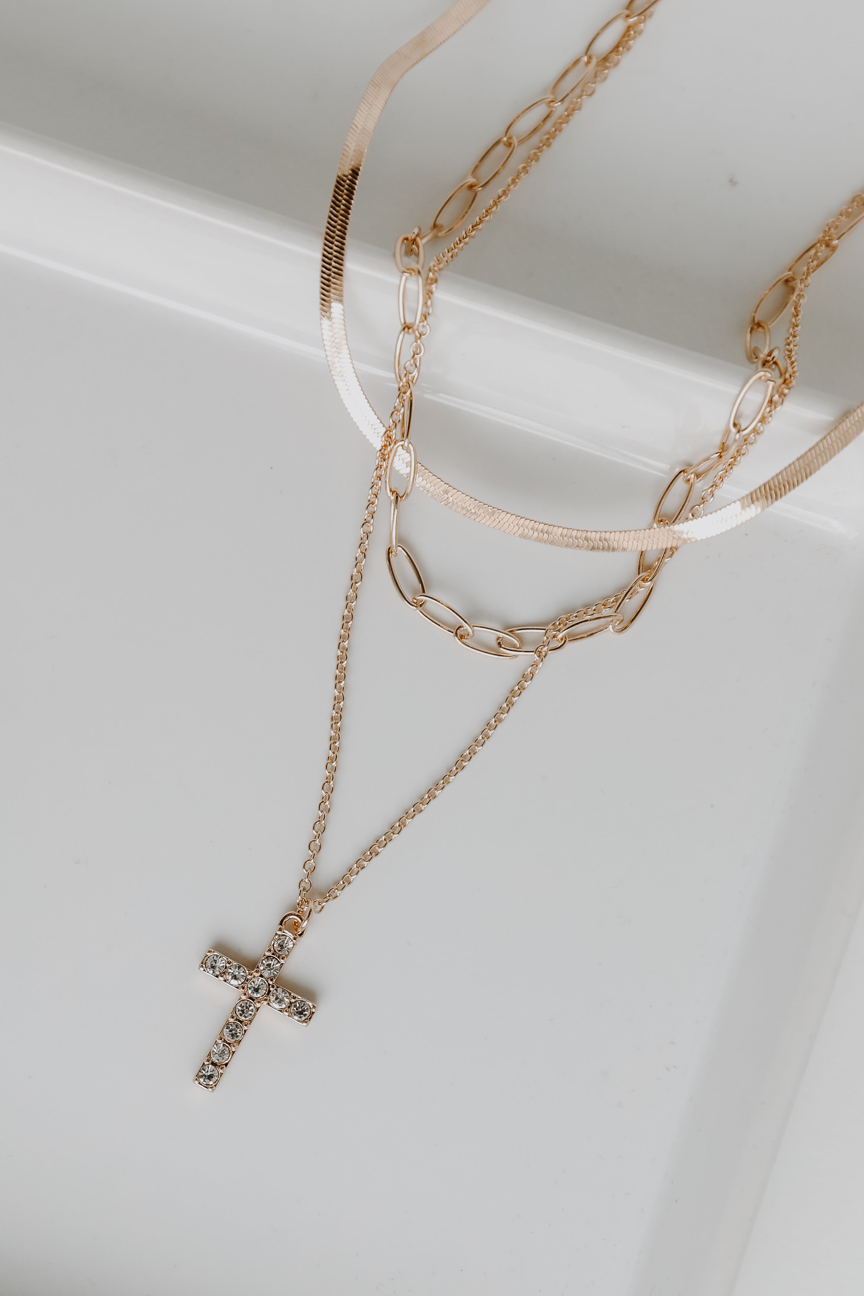 Gold Rhinestone Cross Layered Necklace from dress up