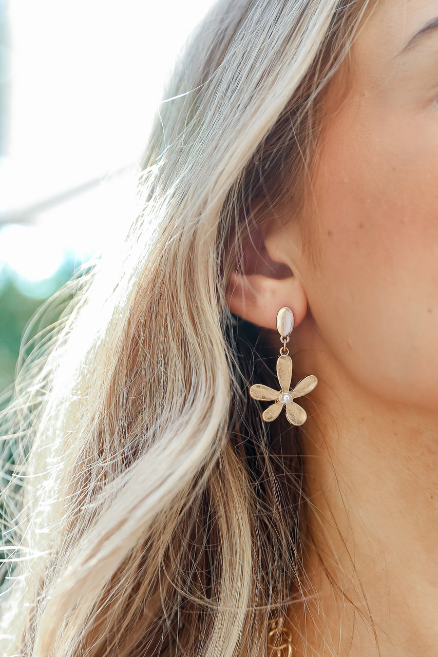 Claire Gold Flower Drop Earrings Dress Up