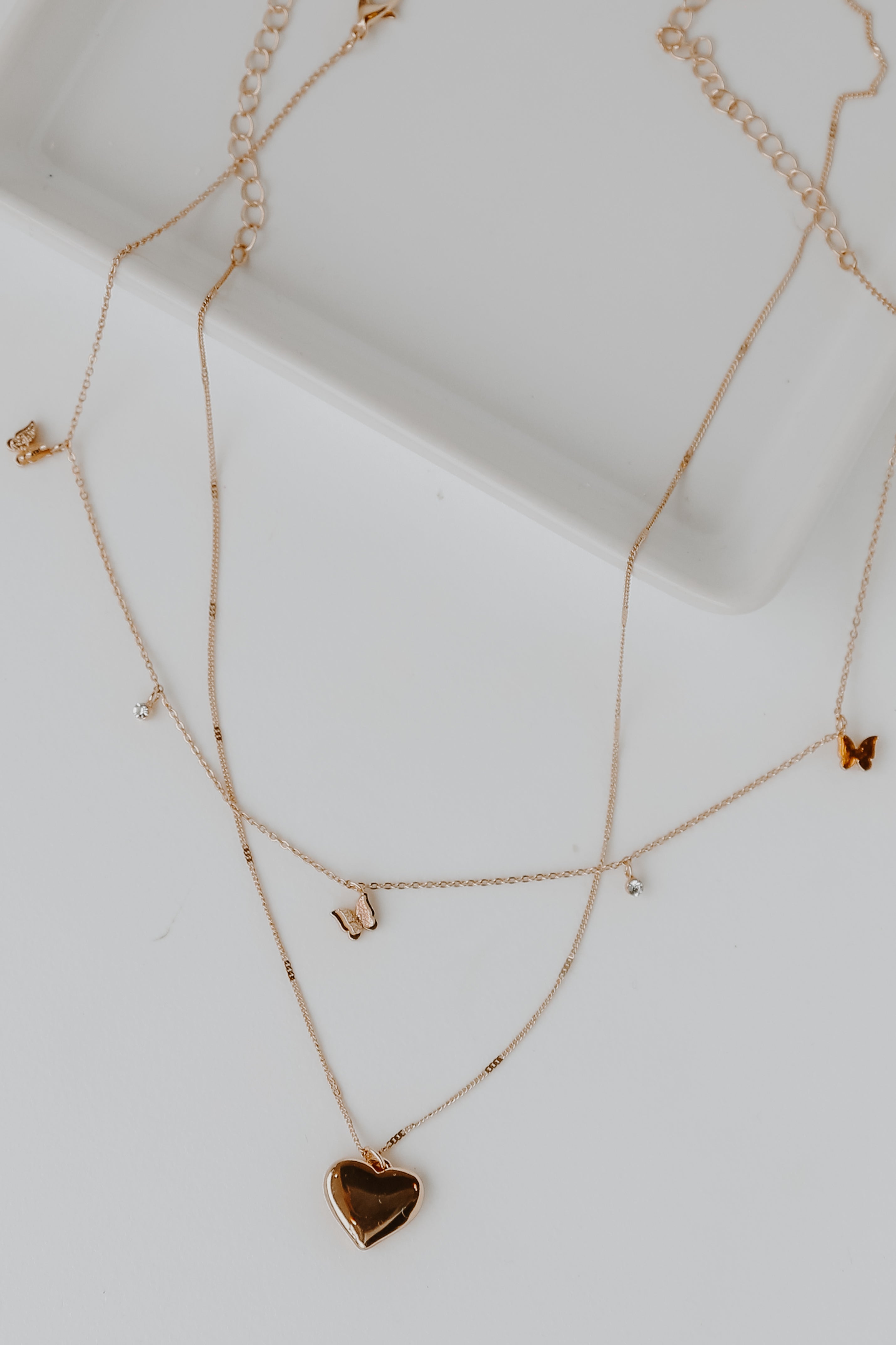 Gold Butterfly + Heart Layered Necklace from dress up
