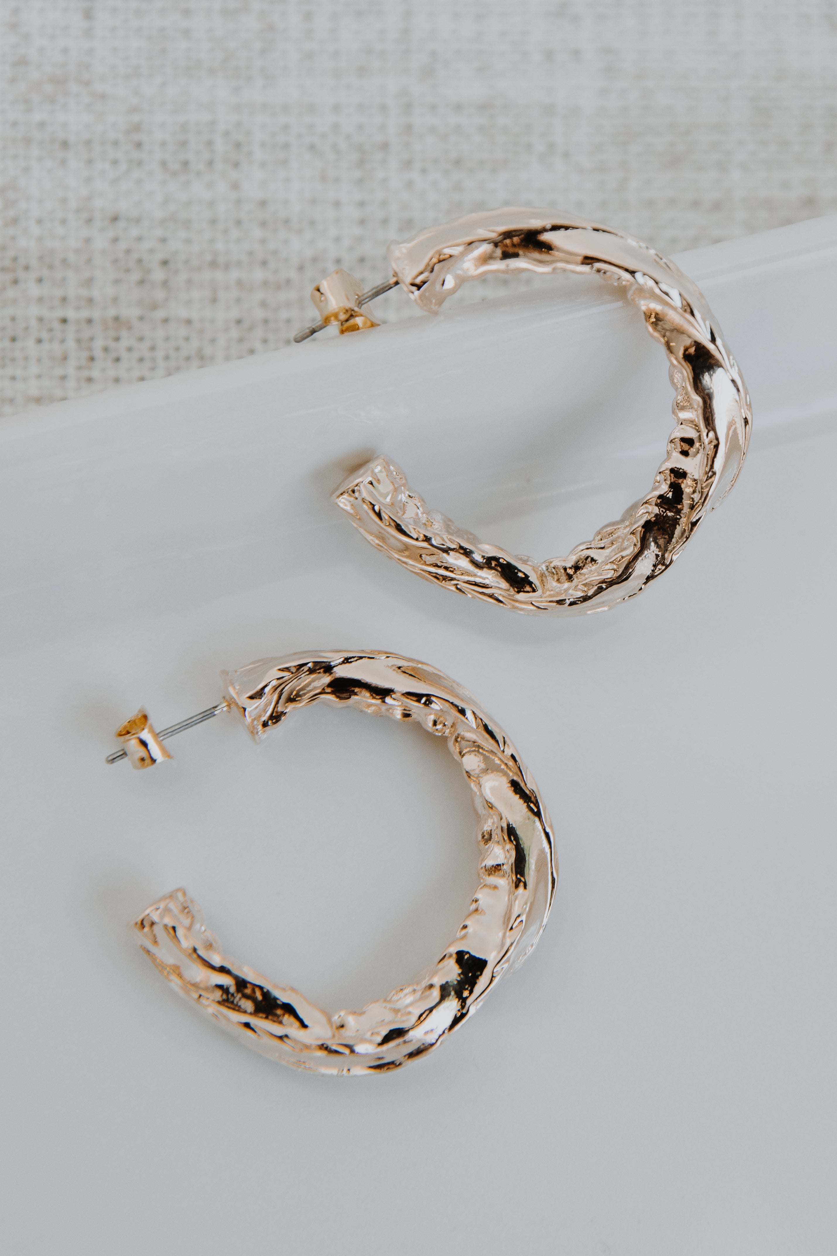 Gold Hammered Hoop Earrings from dress up