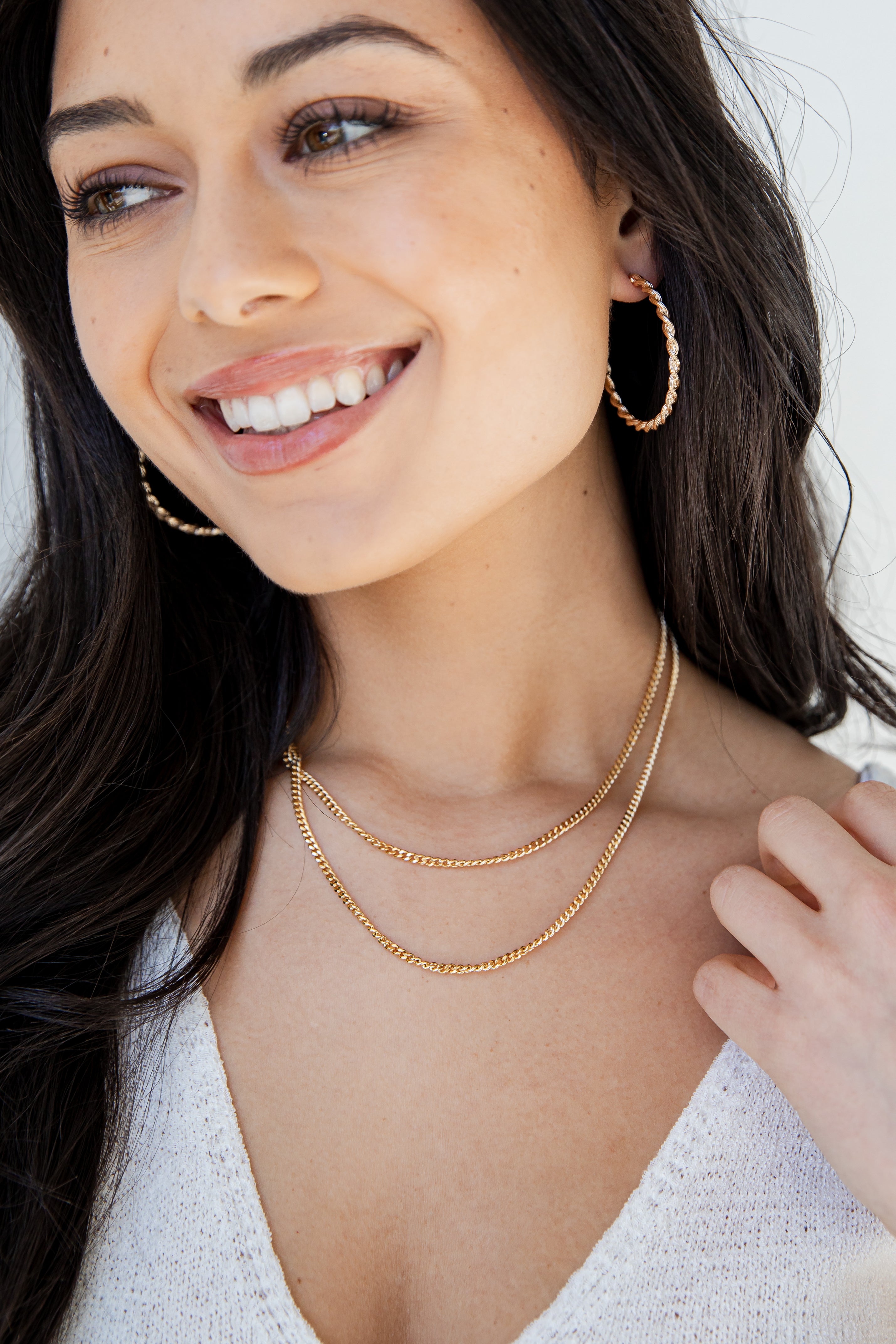 Gold Layered Chain Necklace on model