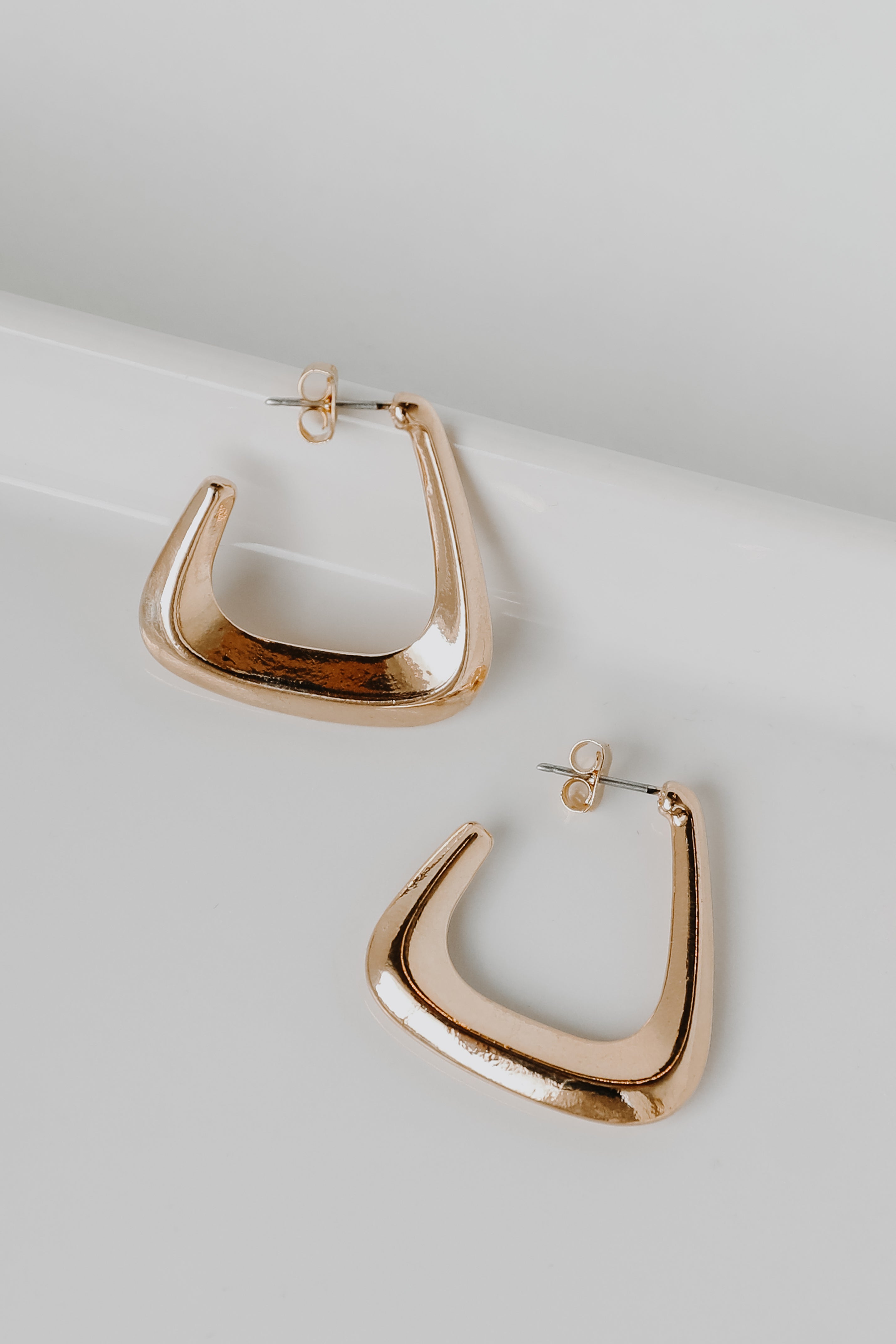 Gold Square Hoop Earrings flat lay