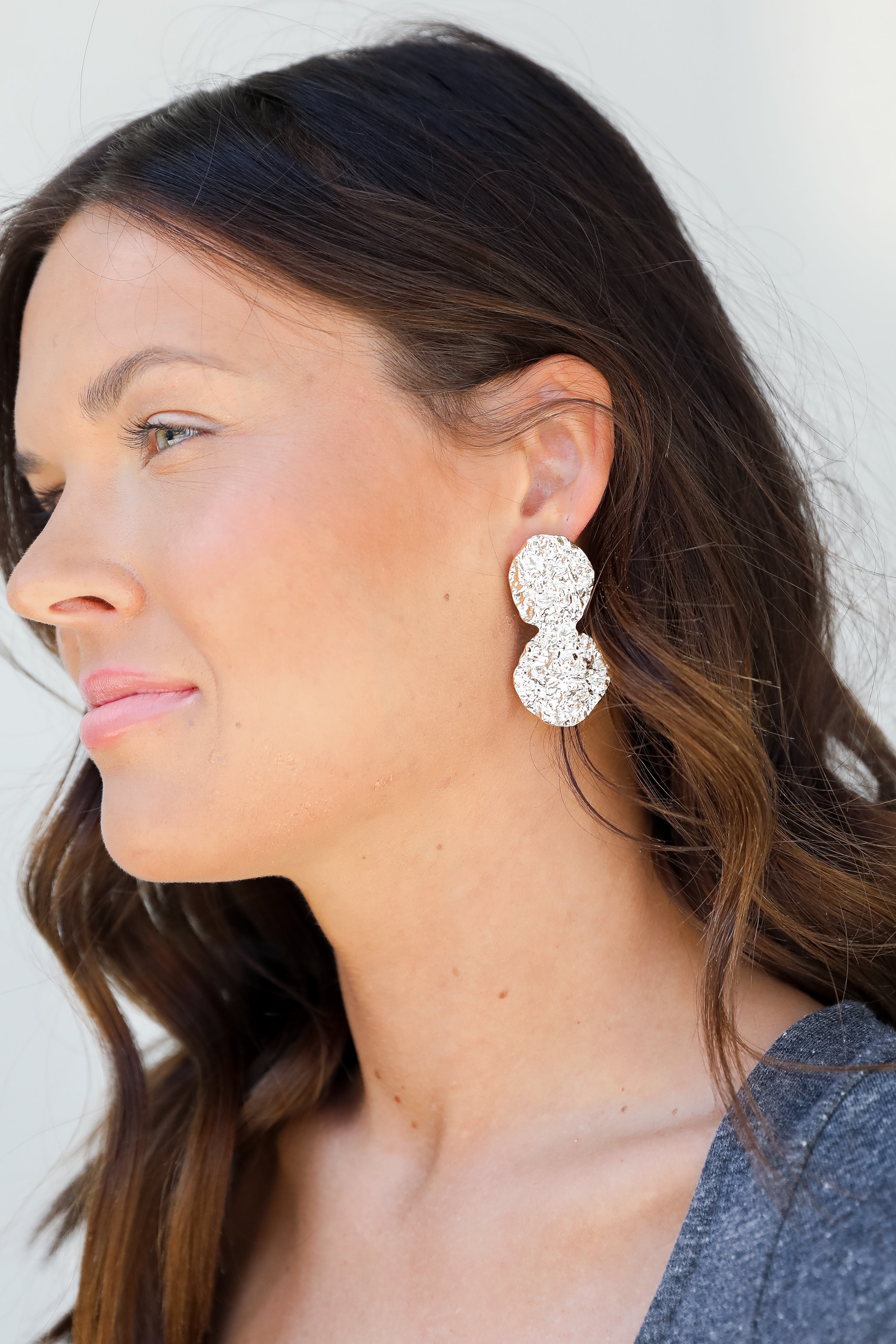 Gold Hammered Drop Earrings