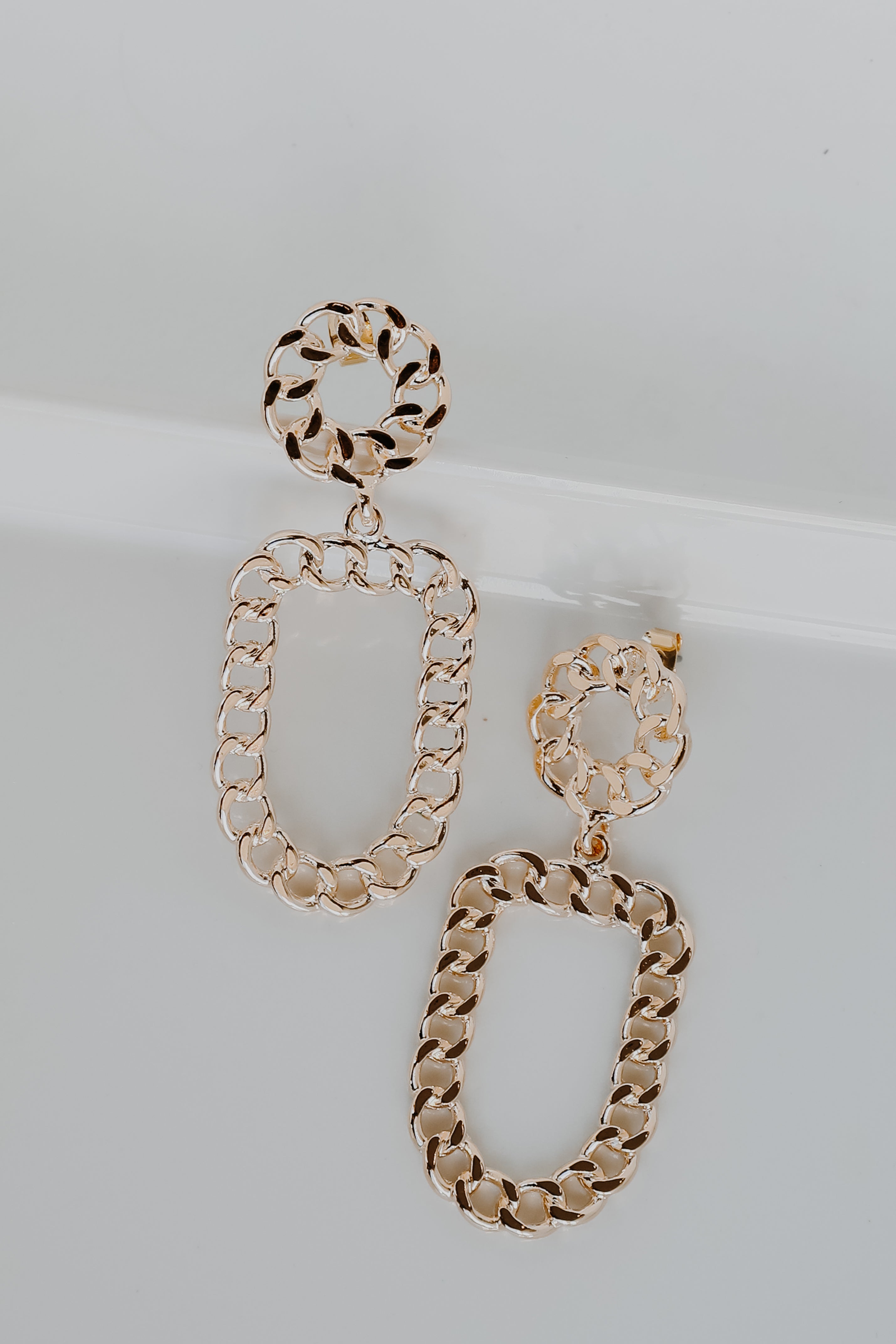 Gold Chain Drop Earrings flat lay