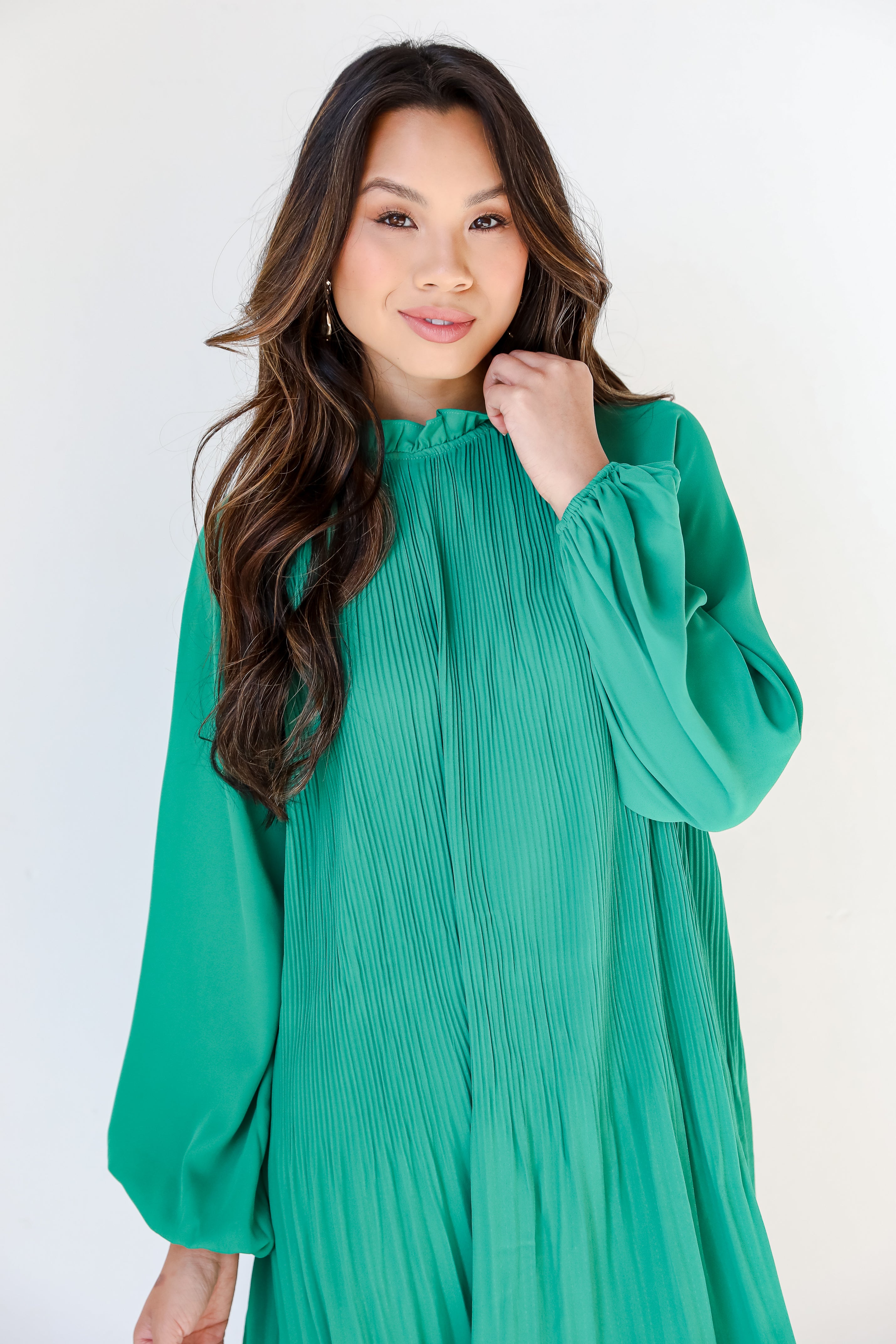 kelly green Pleated Mini Dress