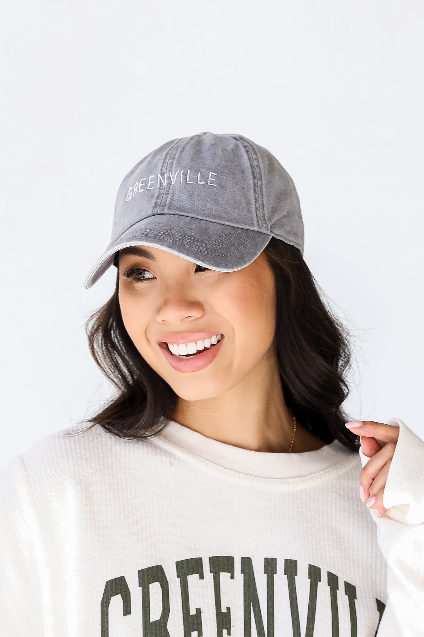 Greenville Embroidered Hat in grey front view