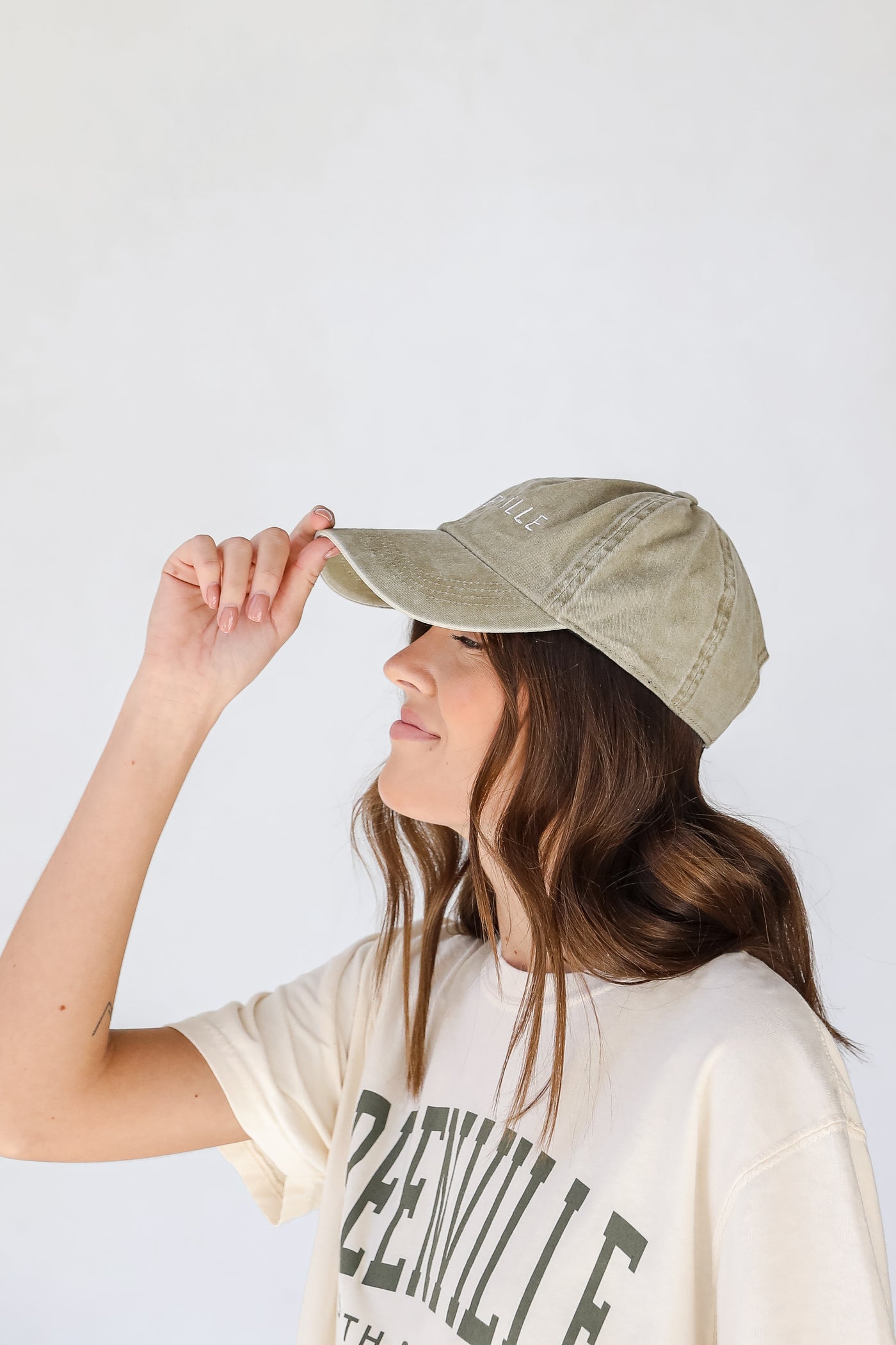 Greenville Embroidered Hat in khaki side view