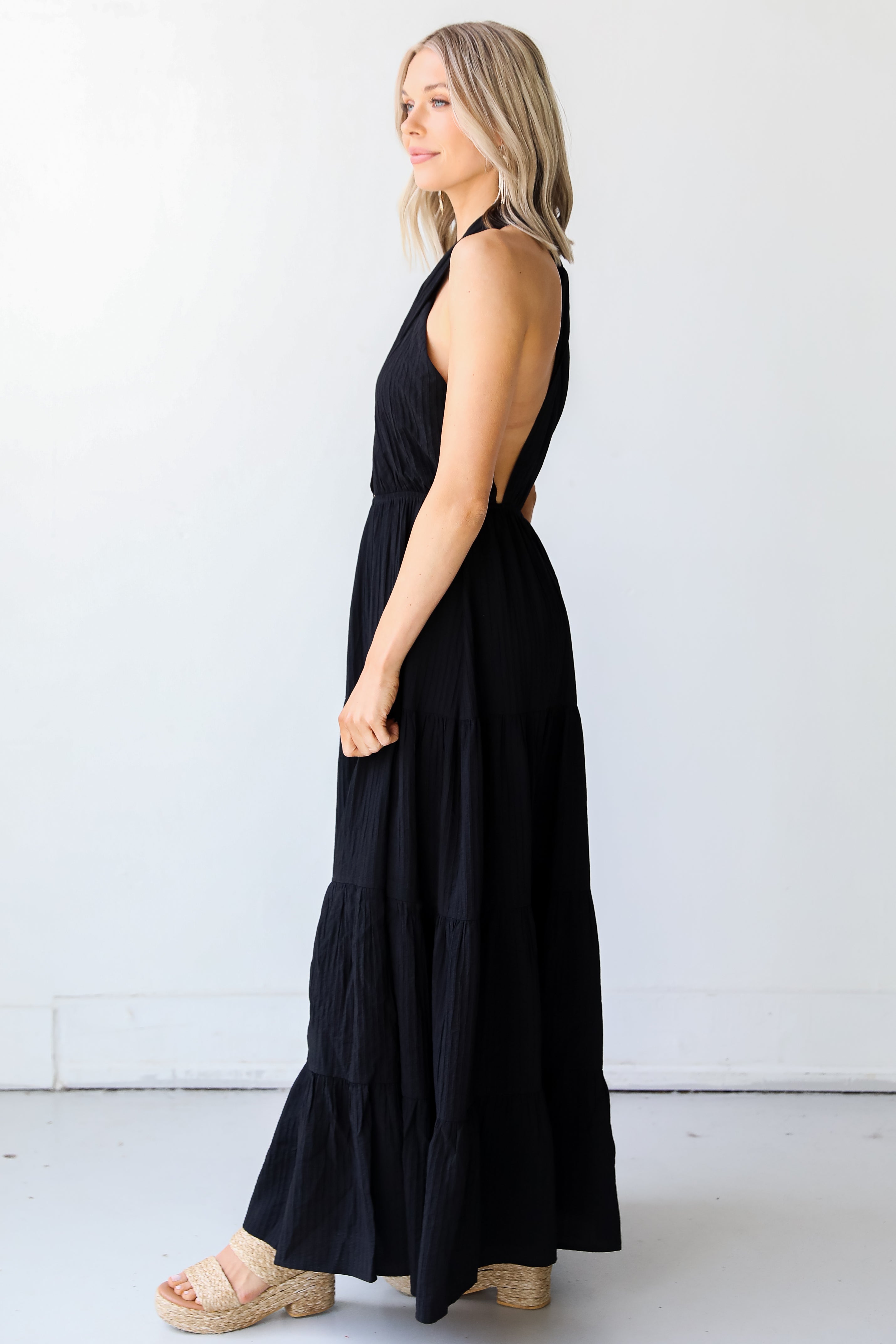 black Halter Maxi Dress side view