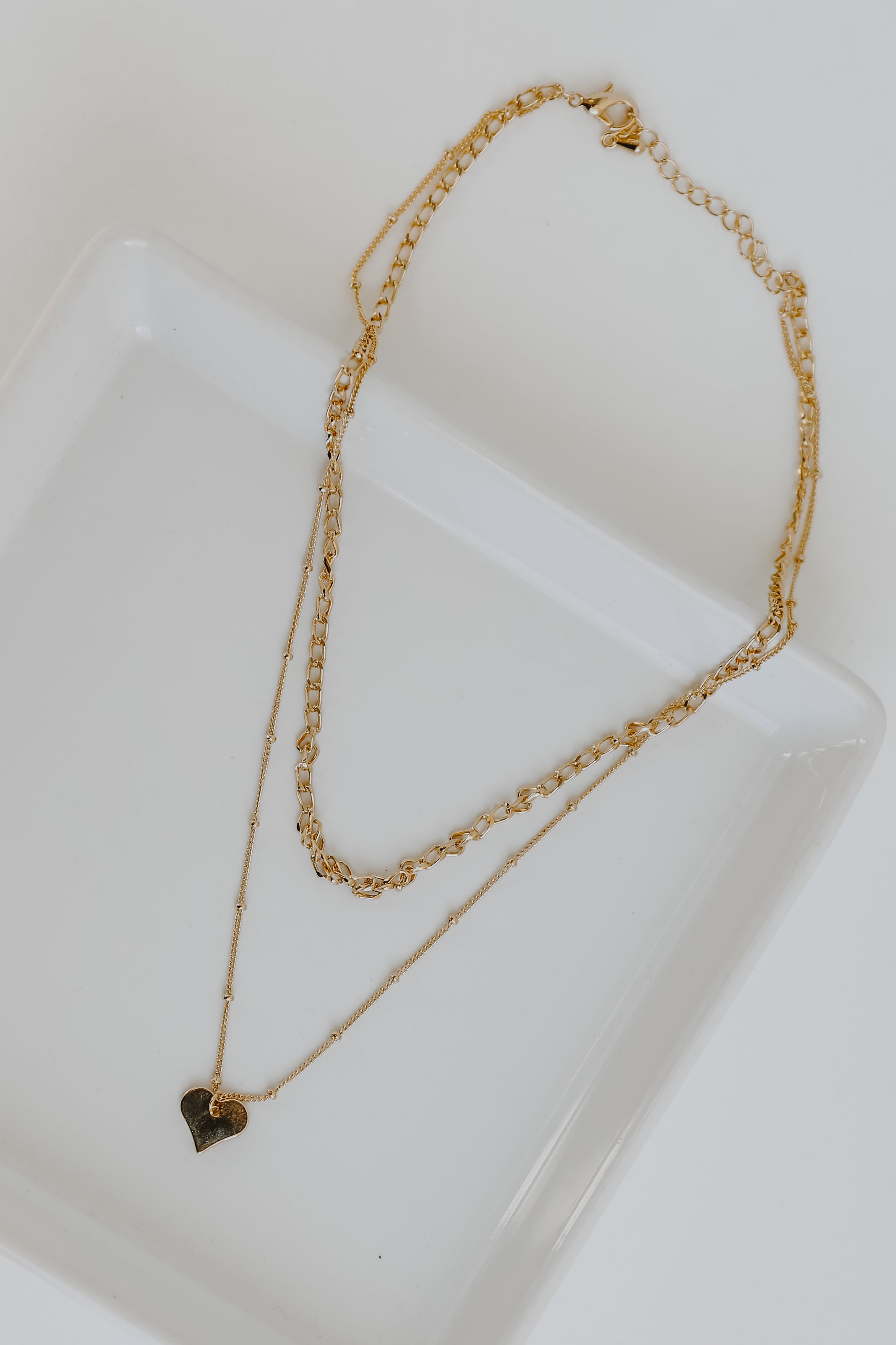 Gold Heart Layered Necklace flat lay