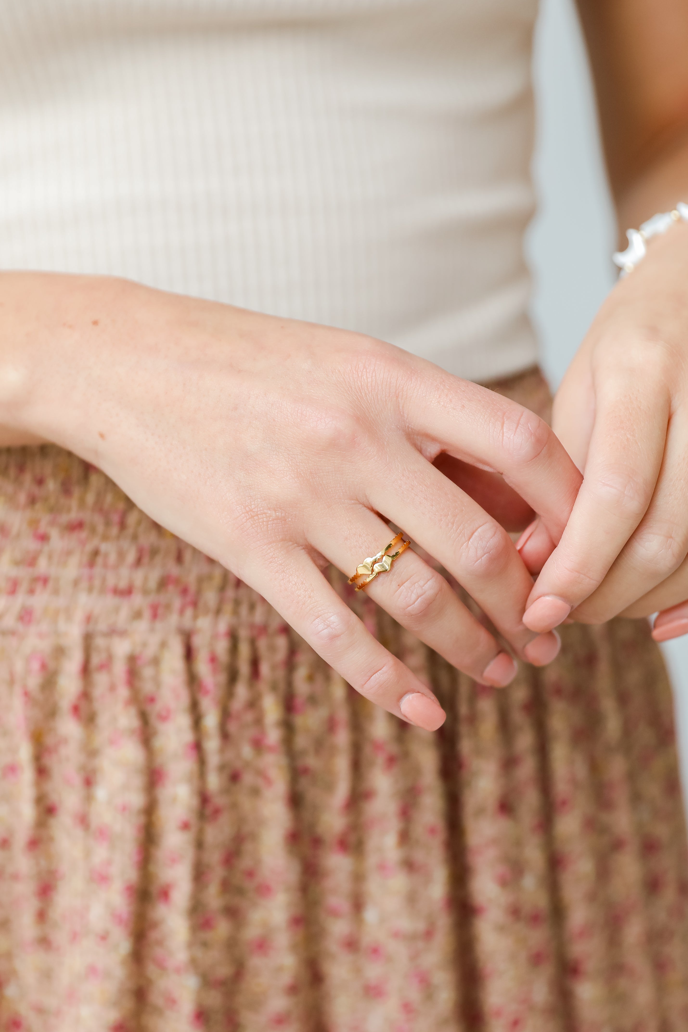 Gold Heart Ring on model