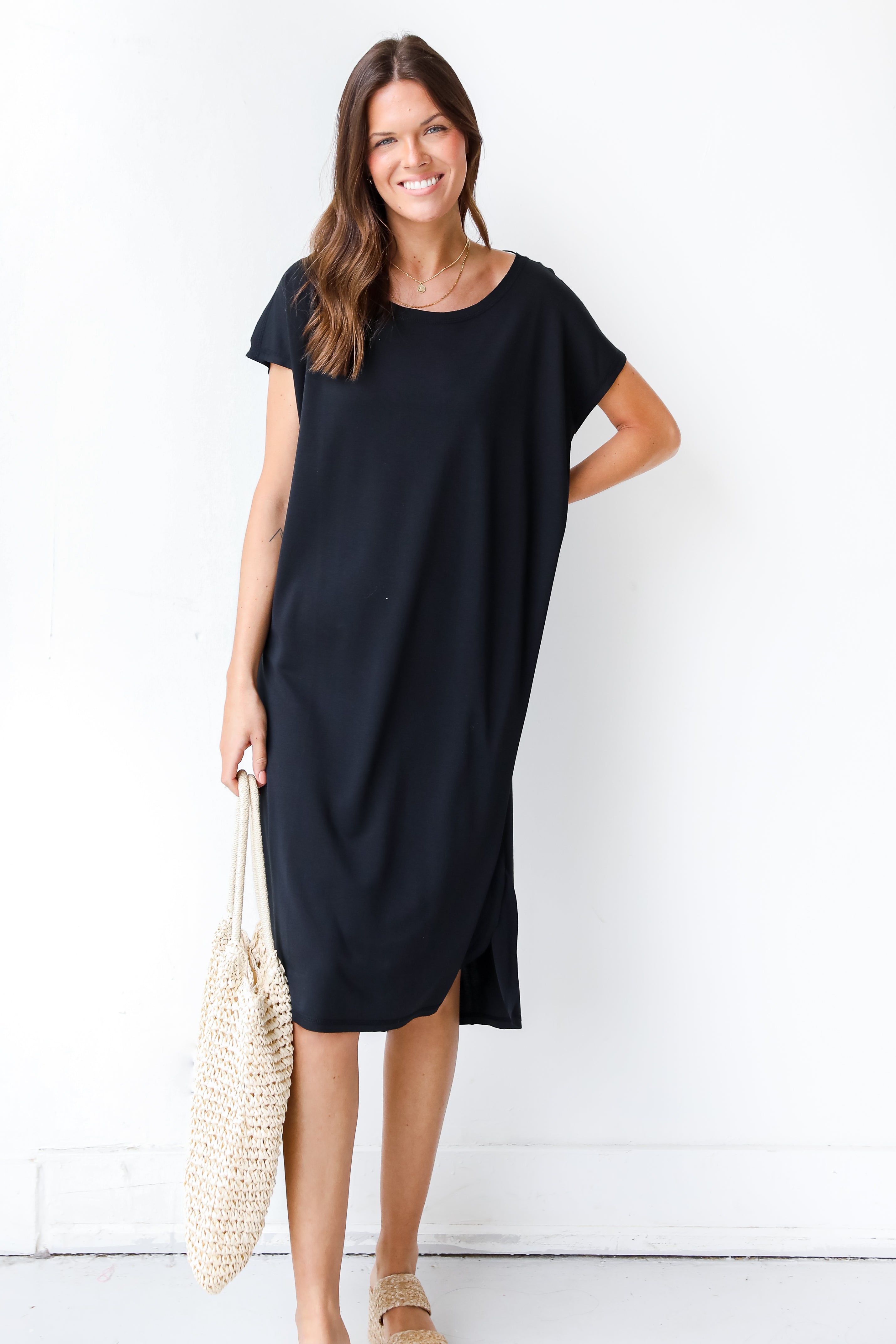 Midi Dress in black on model