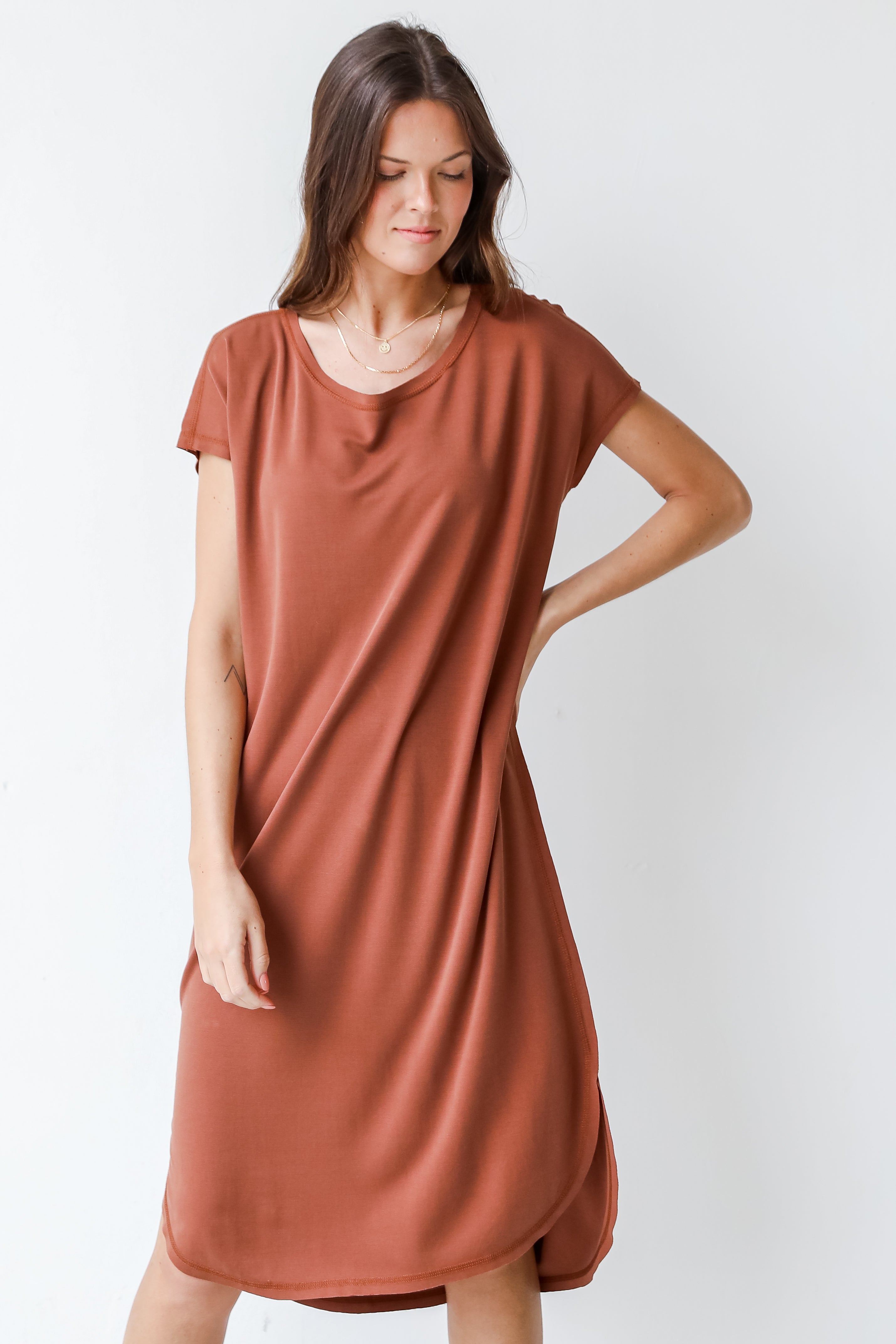 Midi Dress in mocha front view