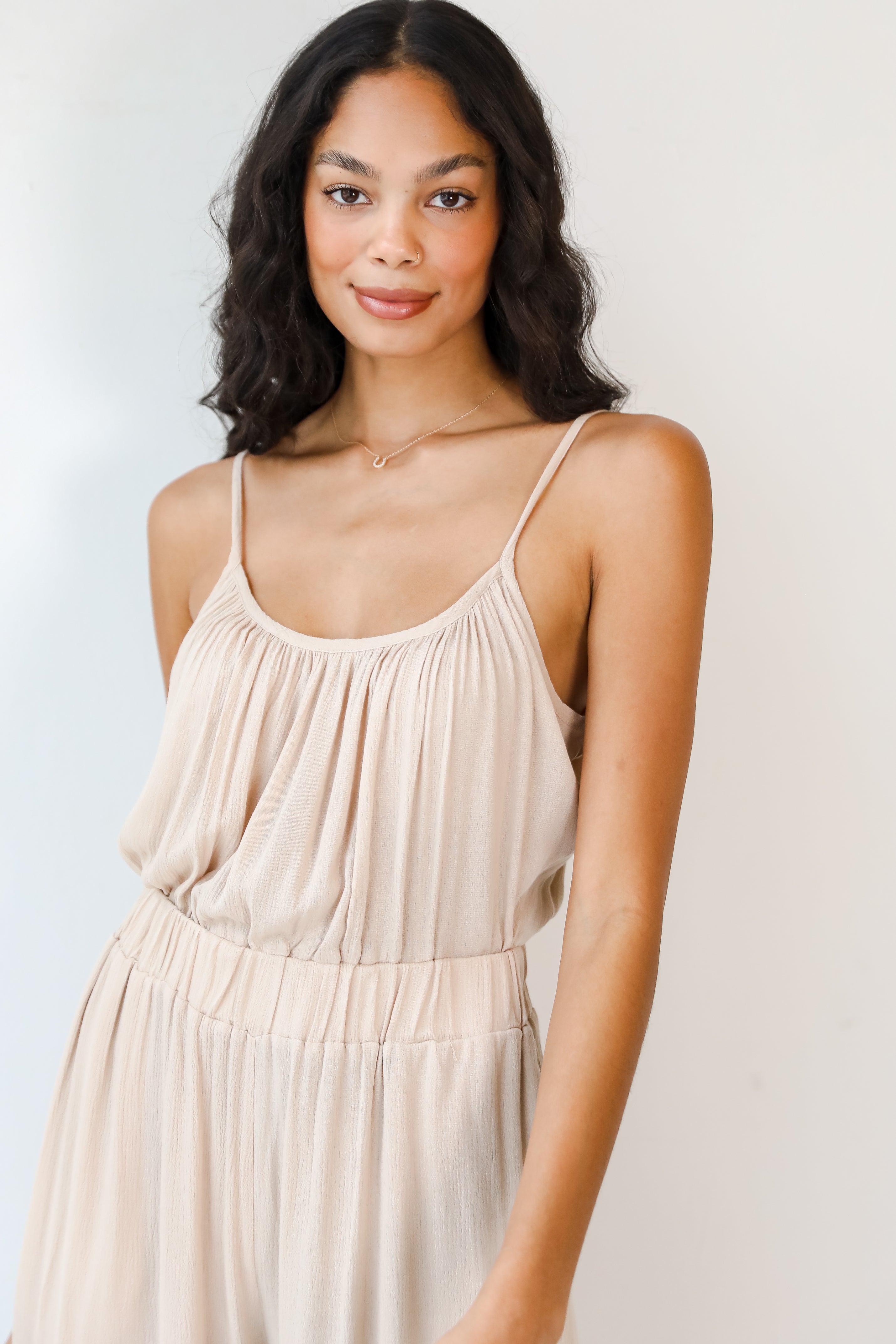 taupe Jumpsuit close up