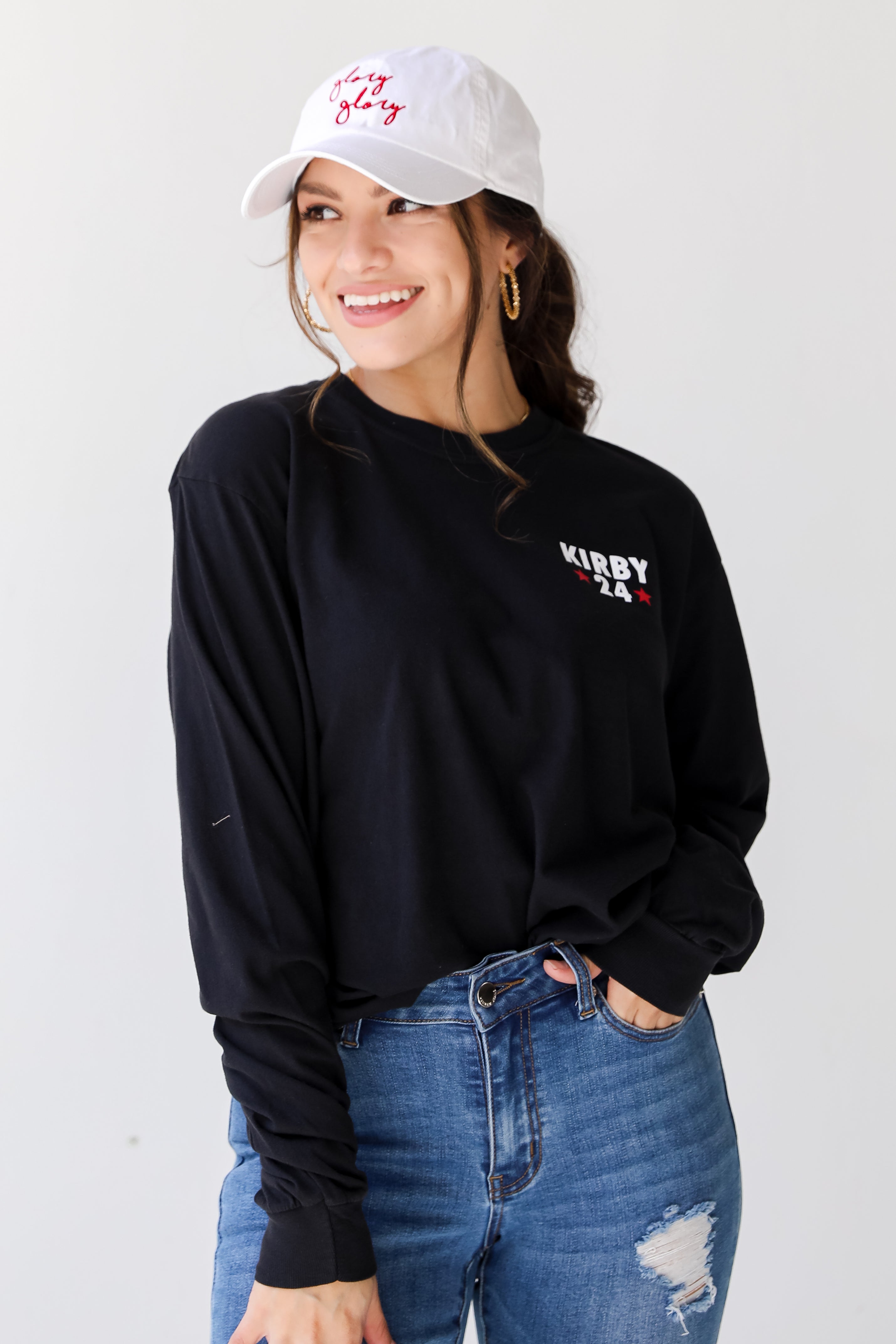 Kirby For President Long Sleeve Tee on model