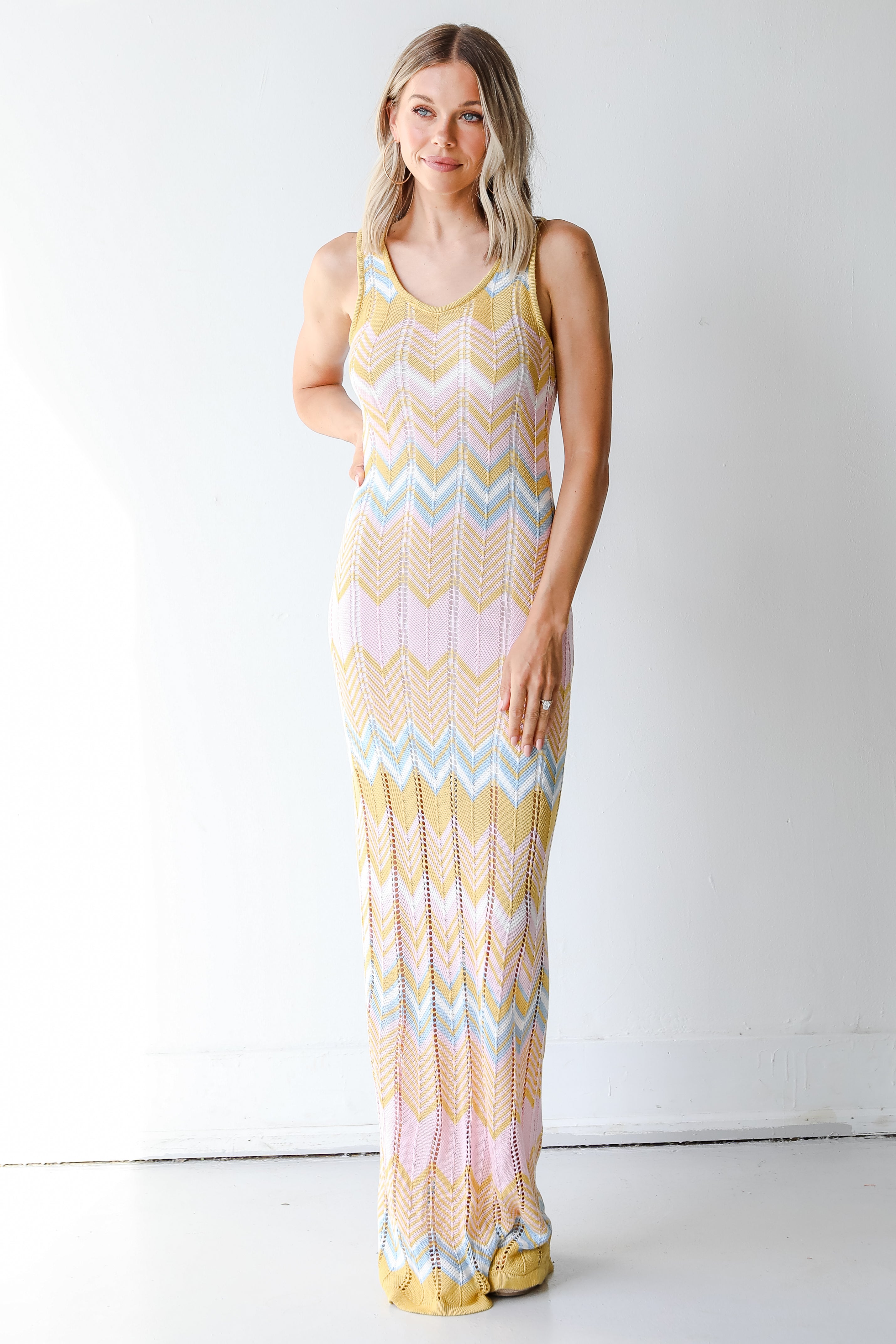 Crochet Knit Maxi Dress on model