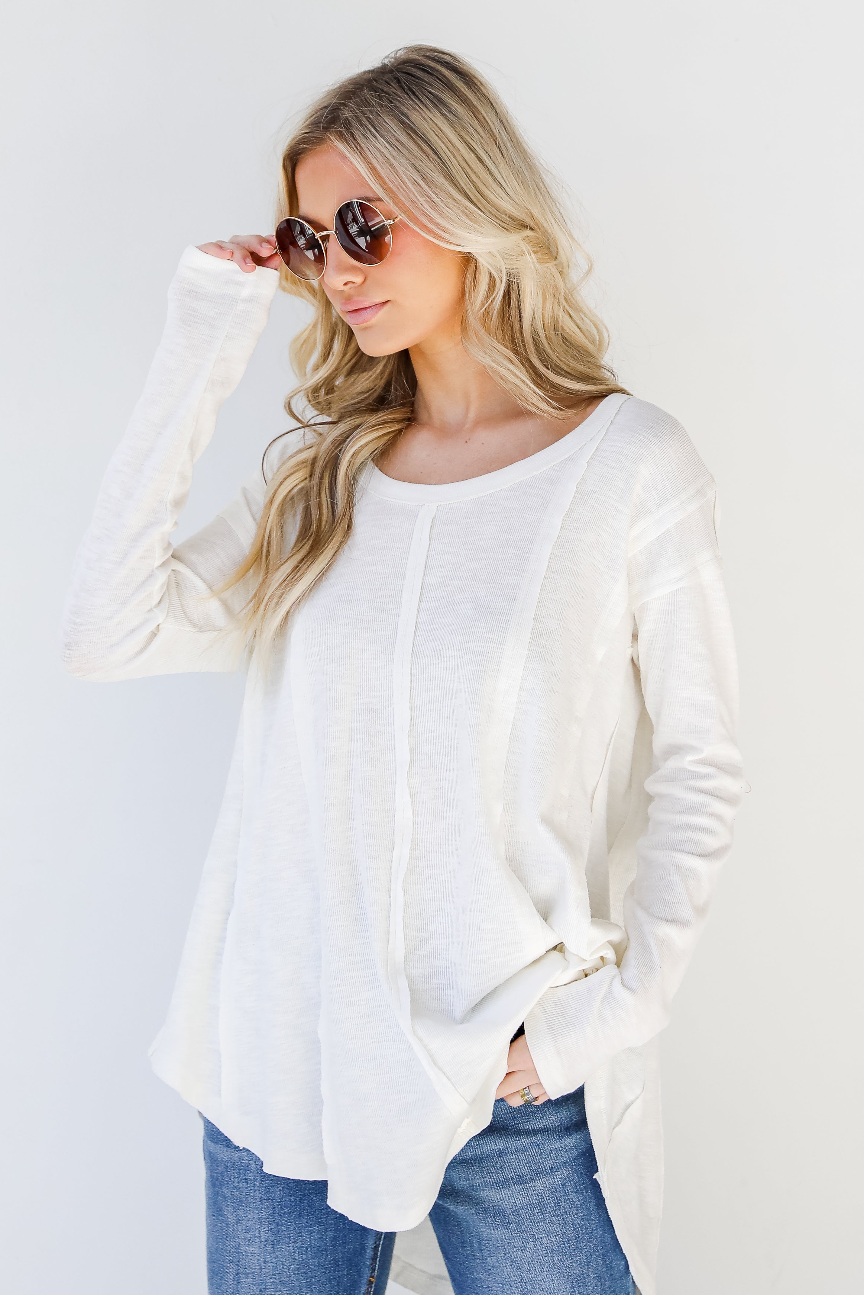 Knit Top in ivory front view