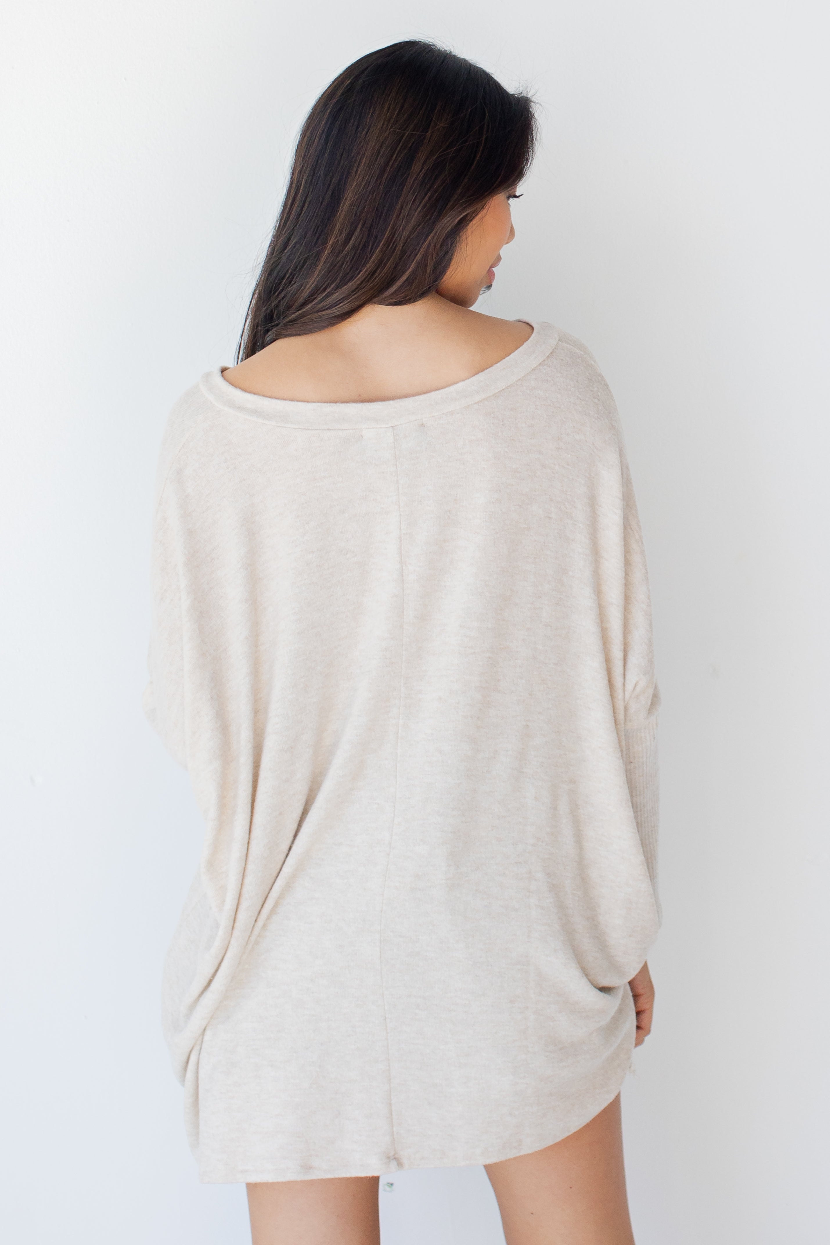 Brushed Knit Top in oatmeal back view