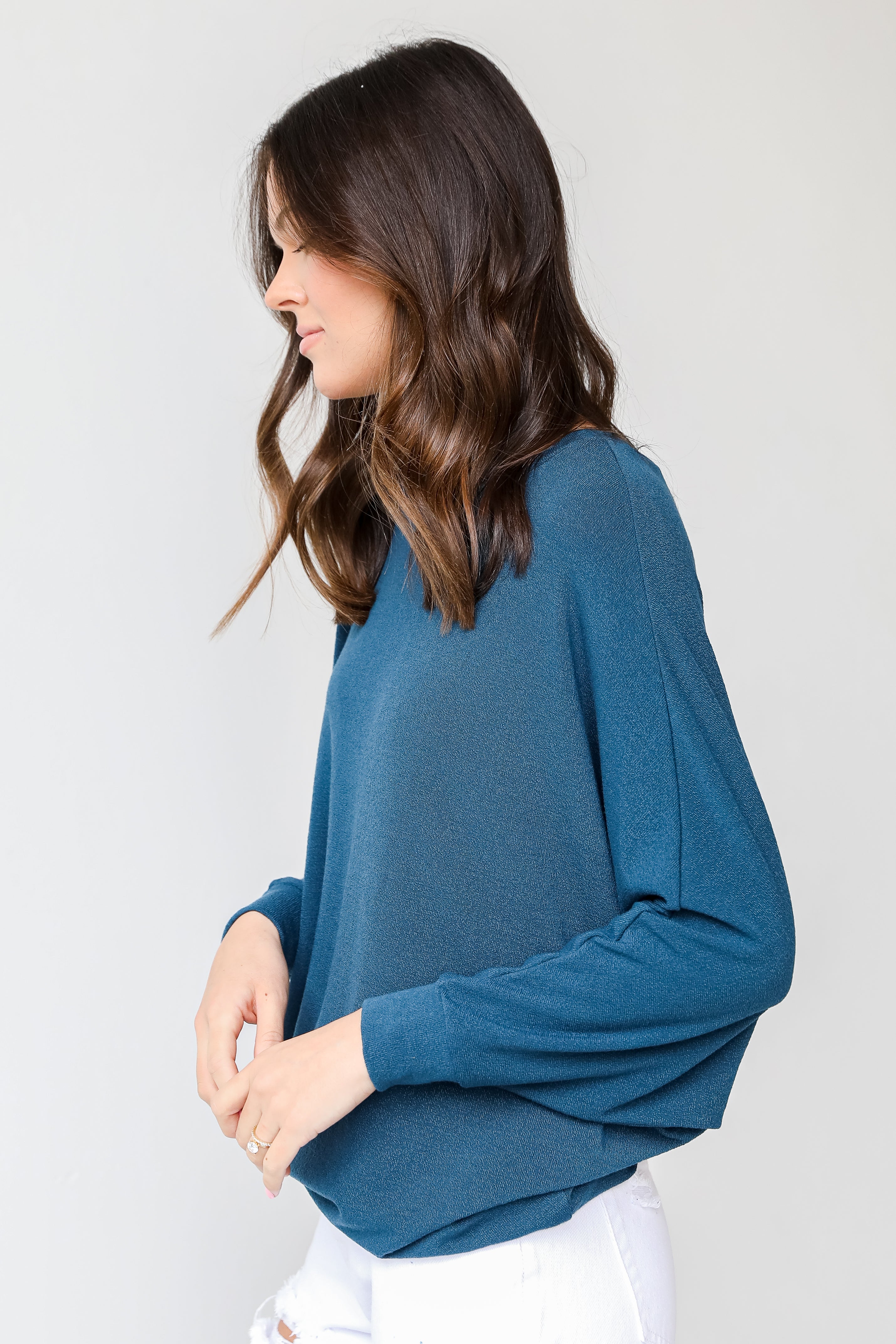 Knit Top in teal side view