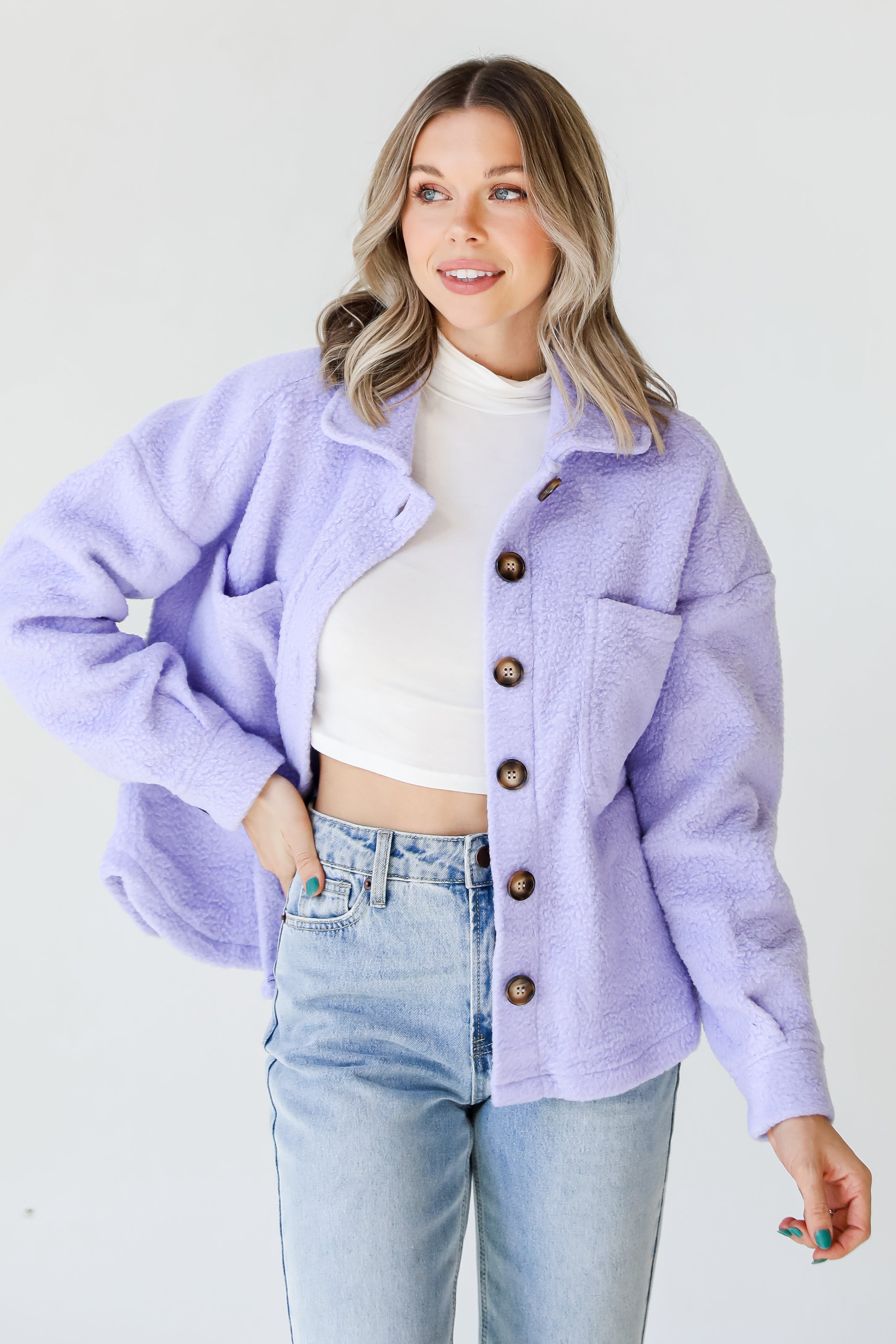 purple Sherpa Jacket front view