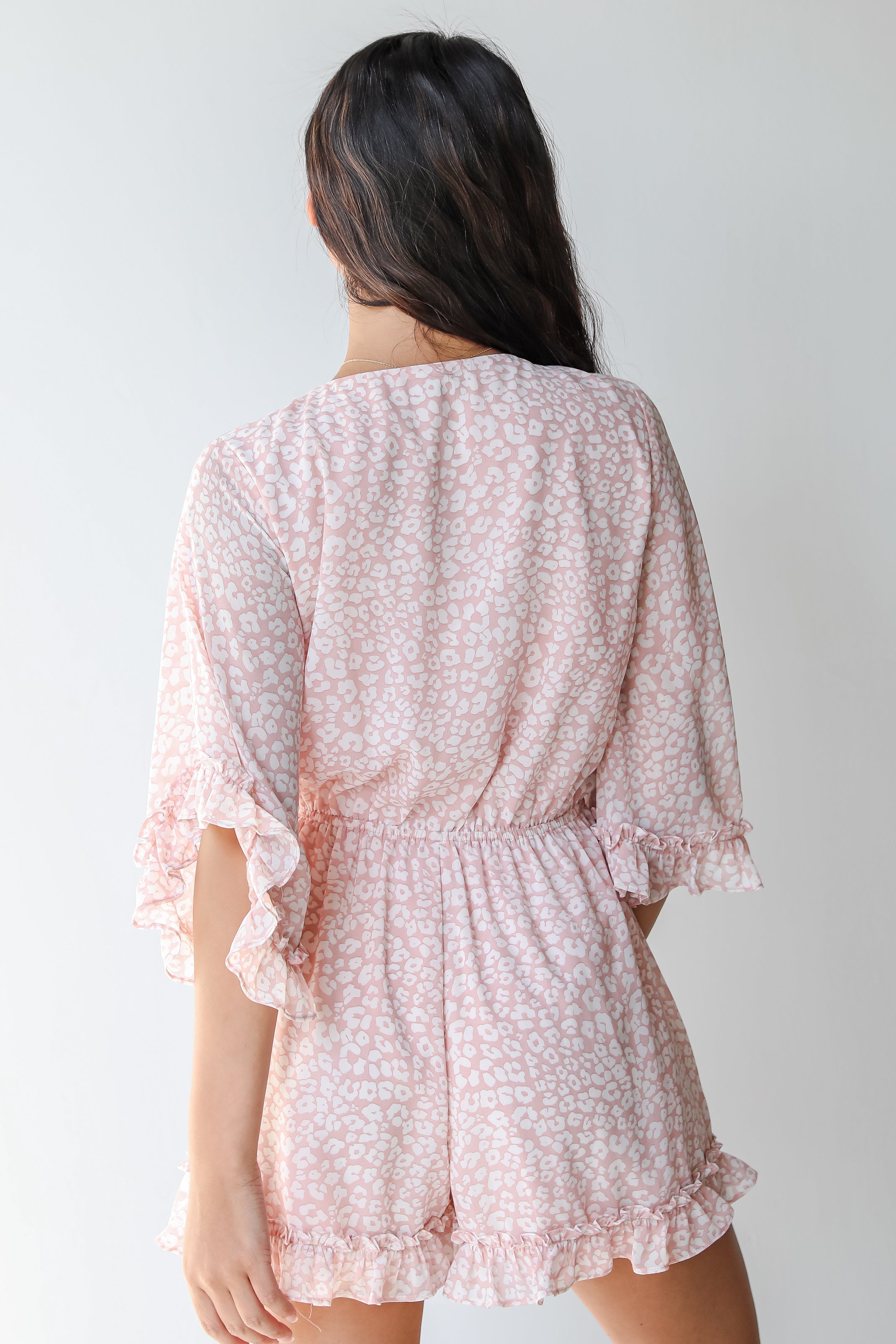 Leopard Romper in mauve back view